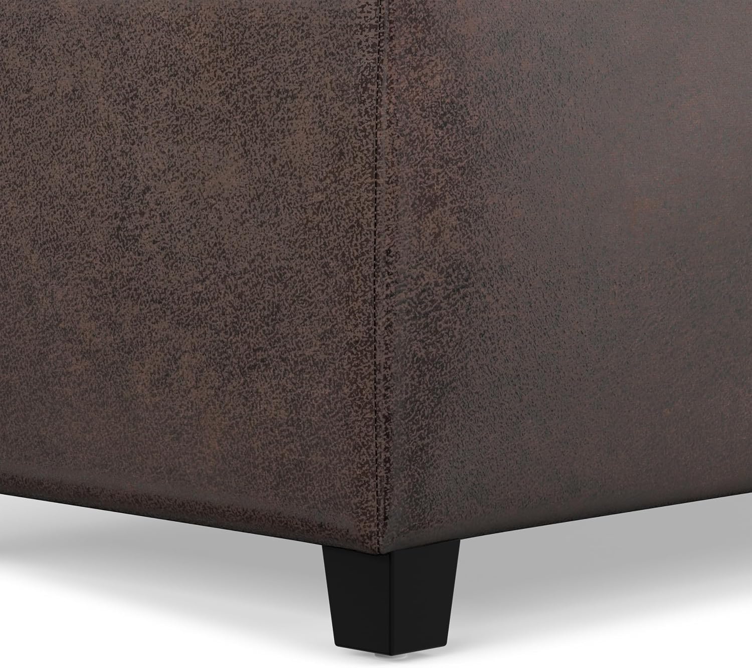 SIMPLIHOME Avalon 48" Wide Vegan Leather Storage Ottoman in Brown