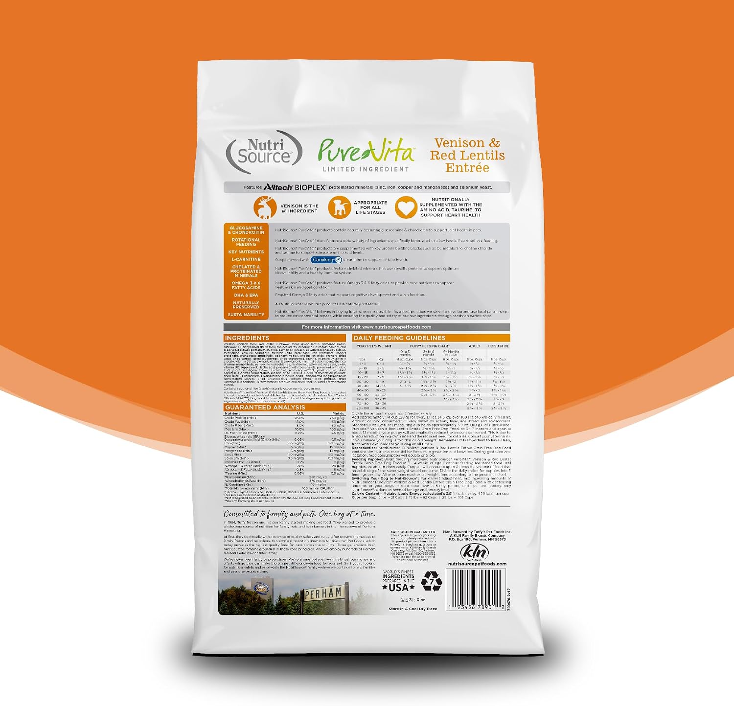 Nutri Source Purevita Grain Free Venison Dog Food 25Lb | Limited Ingredient, Single Protein, Sensitive Stomach, Allergy, Digestive Health