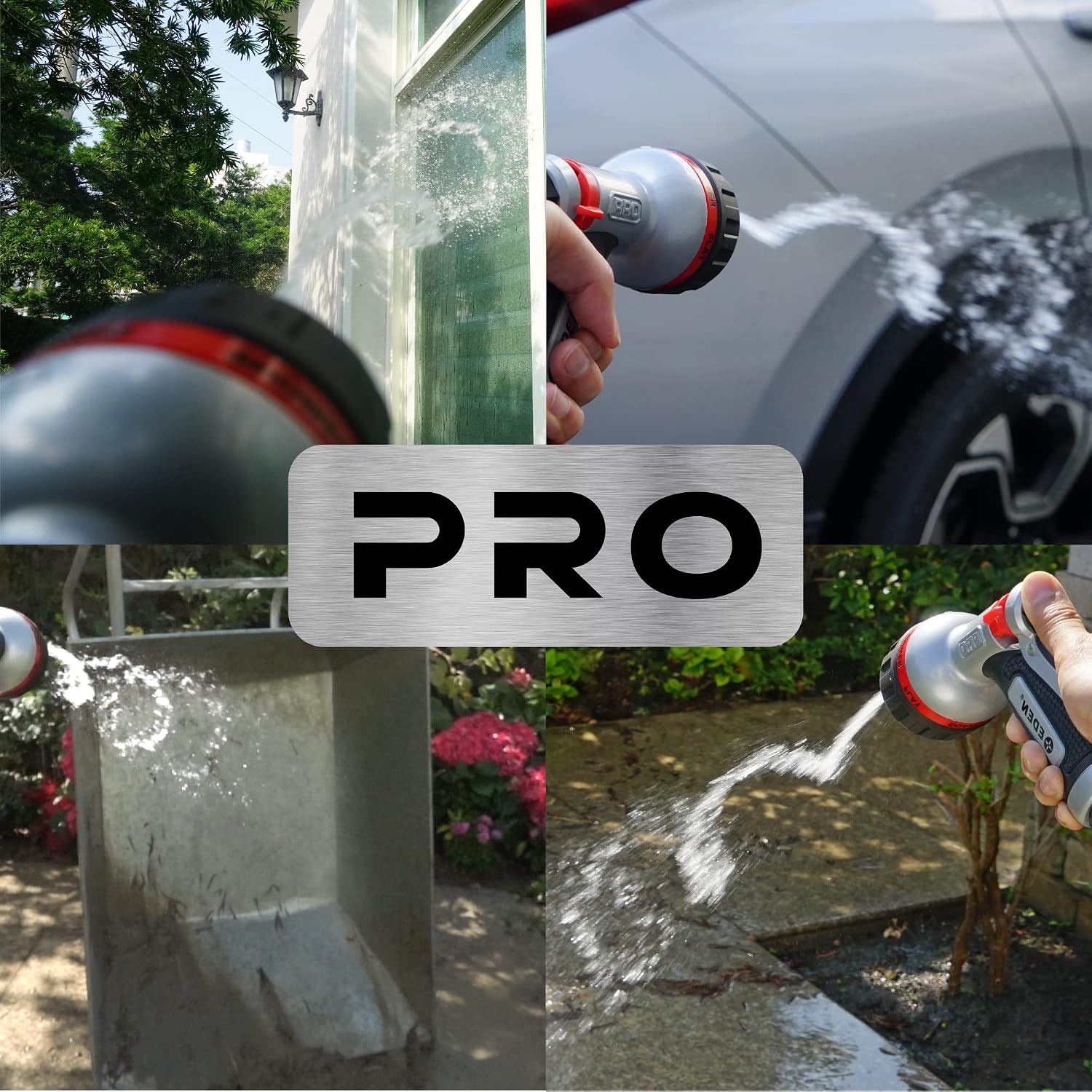 Eden Metal 7-Pattern Hose Nozzle: Thumb Control, Heavy-Duty Zinc Alloy