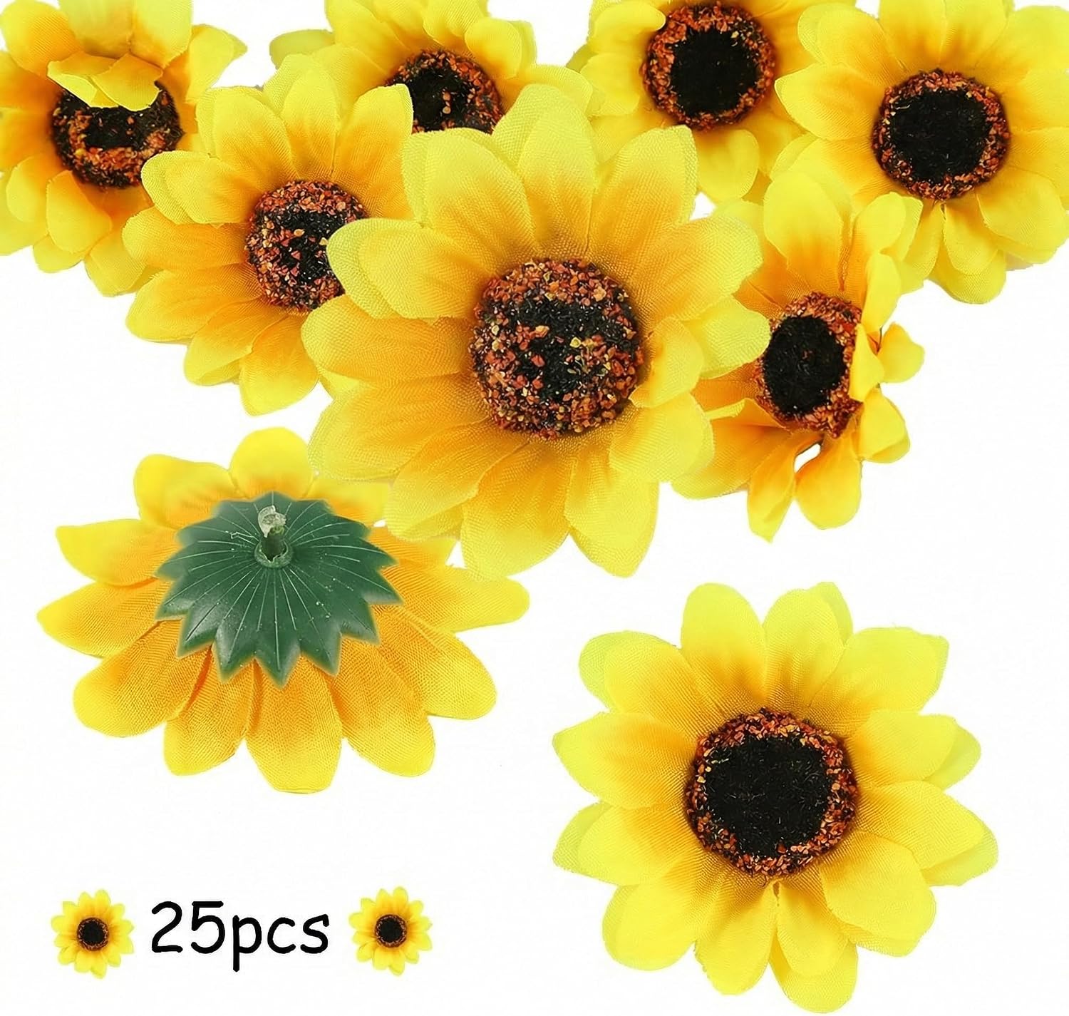 25PCS Fake Sunflowers Heads, 2.8" Artificial Silk Flowers | DIY Crafts Wedding Home Decor, Birthday Party Floral Supplies, Bright Yellow Blooms