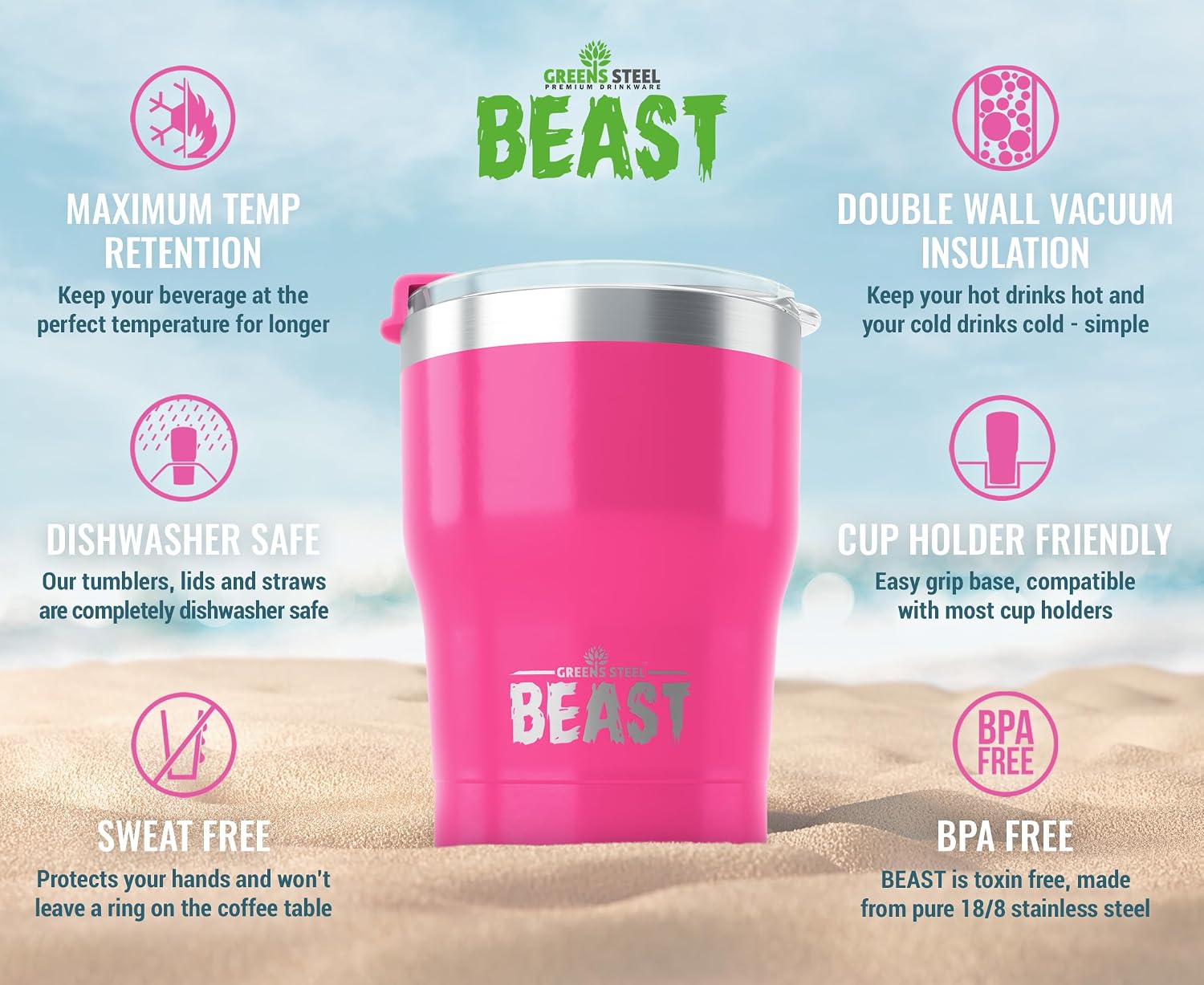 Beast 30 oz Tumbler Stainless Steel Vacuum Insulated Coffee Ice Cup Double Wall Travel Flask (Cupcake Pink)