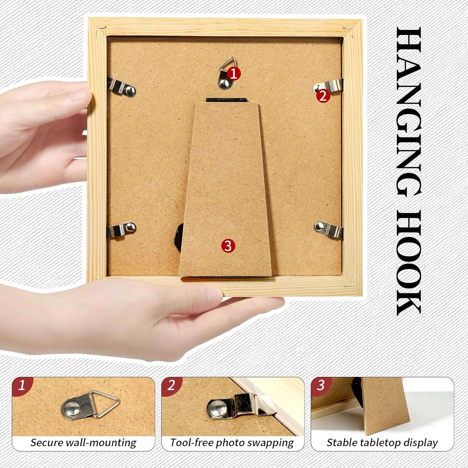 Picture Frames 8x8 2 Pack Made of Solid Wood Black for Wall Mounting and Tabletop Display