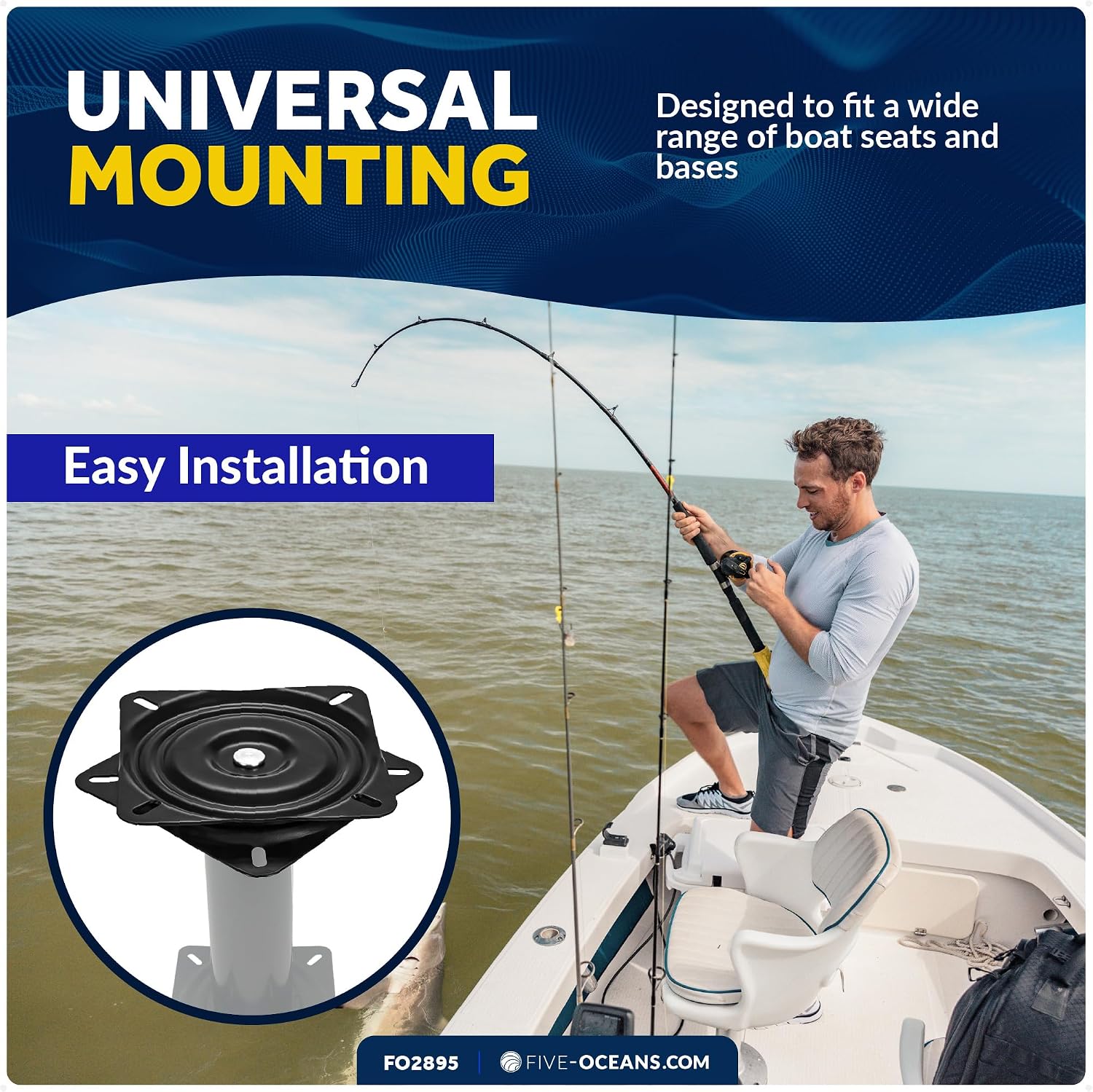 Five Oceans 8-Inch Boat Seat Pedestal, Boat Seat Pedestals with Seat Mount 360-Degree Swivel, Steel with Black Powder Coat Finish, 6-7/8-Inch (174mm) Base - Universal Mounting - FO2896