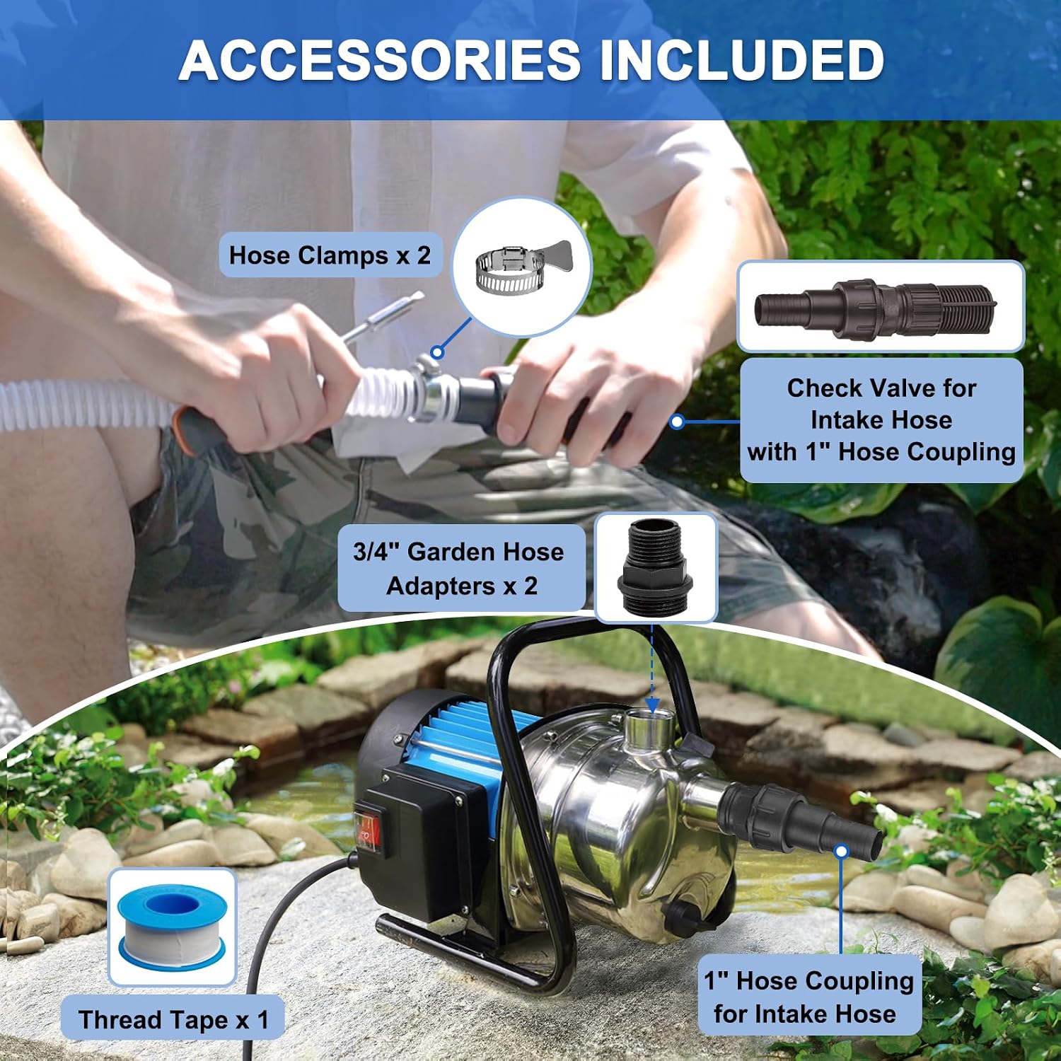 1HP Portable Garden Transfer Pump, 900GPH Electric Sprinkler Booster Pump, Shallow Well Jet Pump for Home Lawn Irrigation and Water Draining