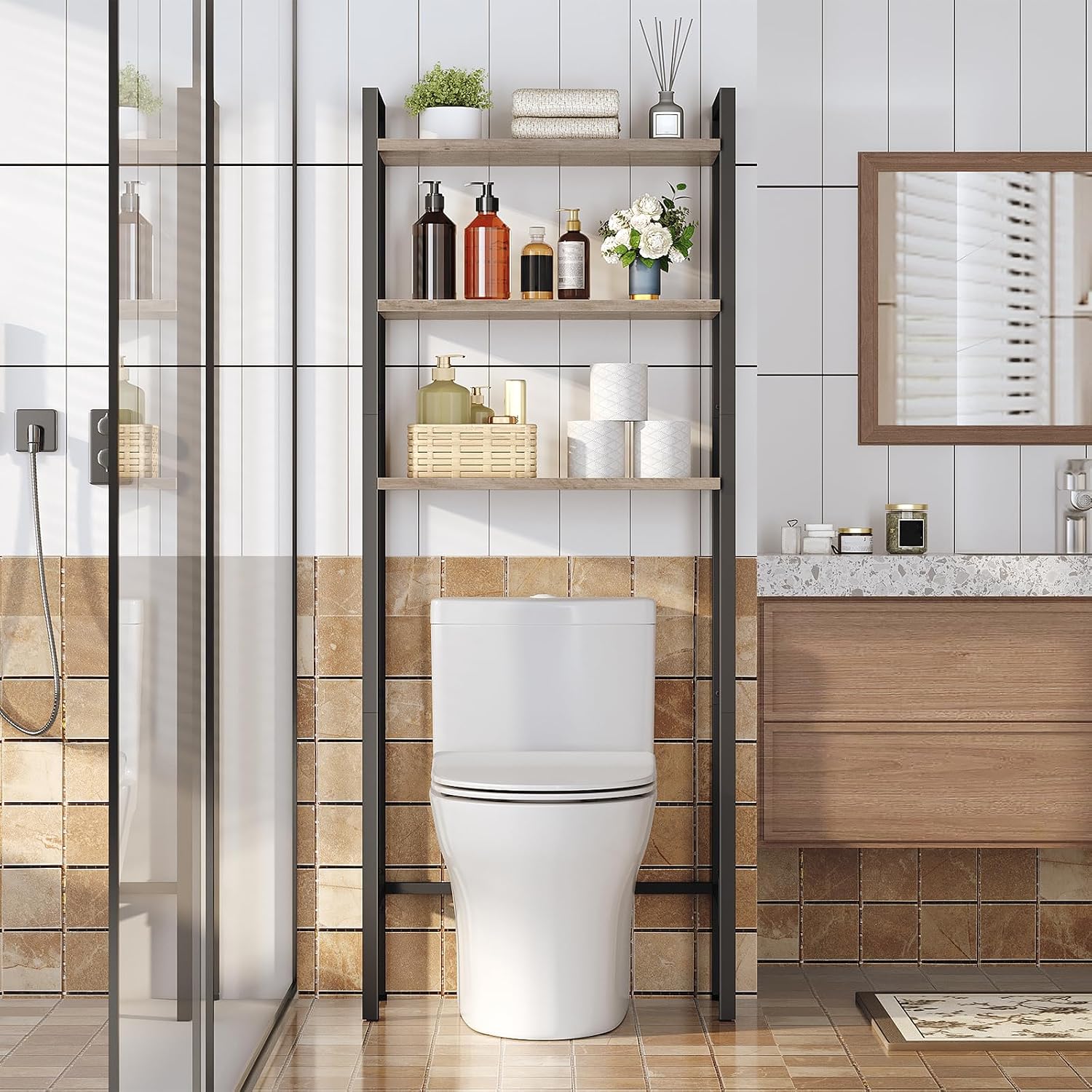 HOOBRO Over The Toilet Storage, 3-Tier Bathroom Organizer Shelf Over Toilet, Freestanding Bathroom Storage Shelves, Space Saver
