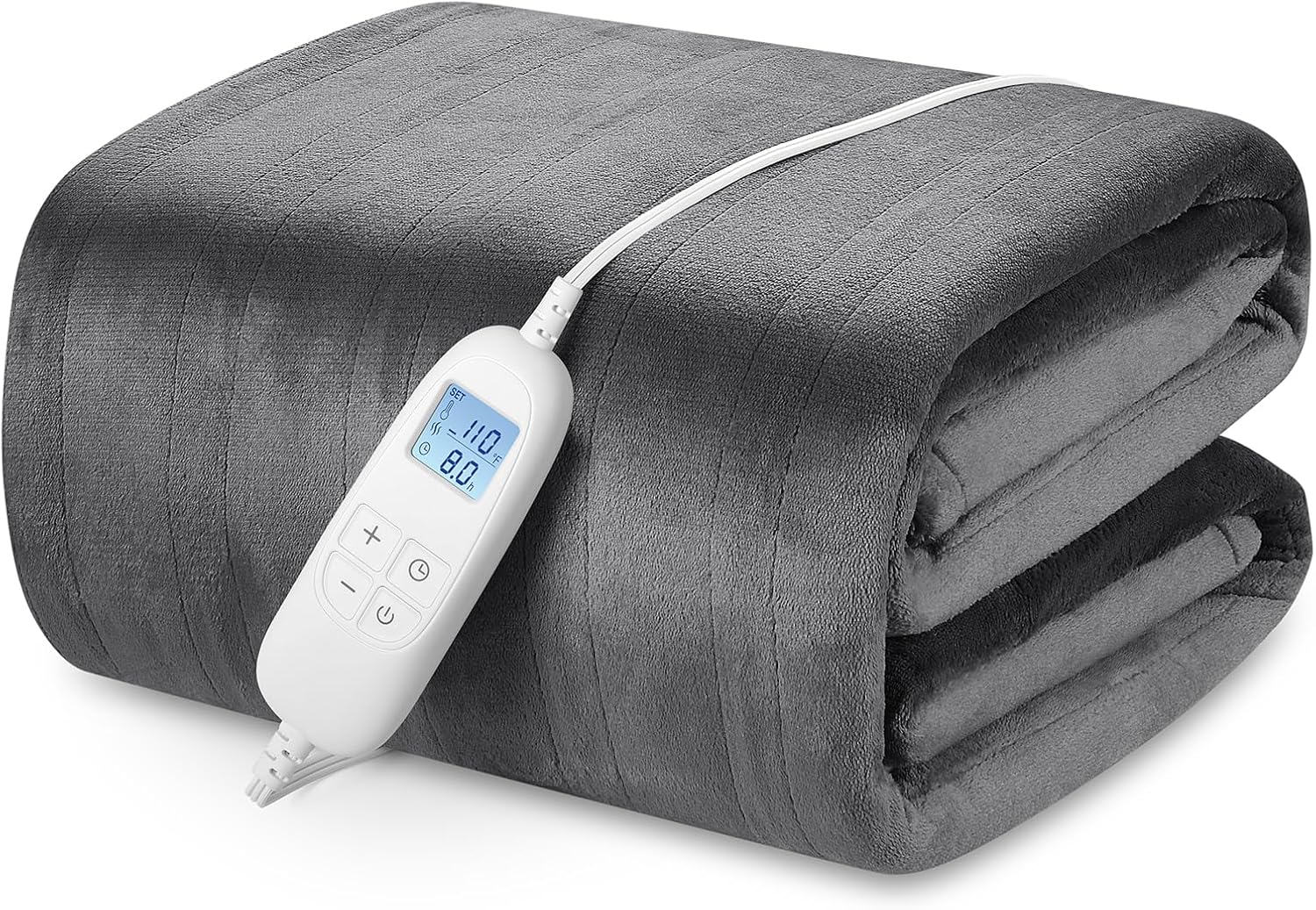 PROALLER Electric Heated Blanket Queen Size with 6 Levels & 8h Auto Off, Ultra Soft Flannel Full Body Heating Blanket, Machine Washable, Warm Gray, 84" x 90"