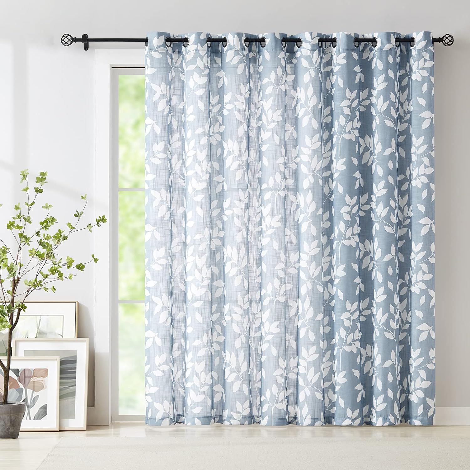 Leaf Semi Sheer Curtains for Bedroom Living Room 52x72" Taupe White Print 2