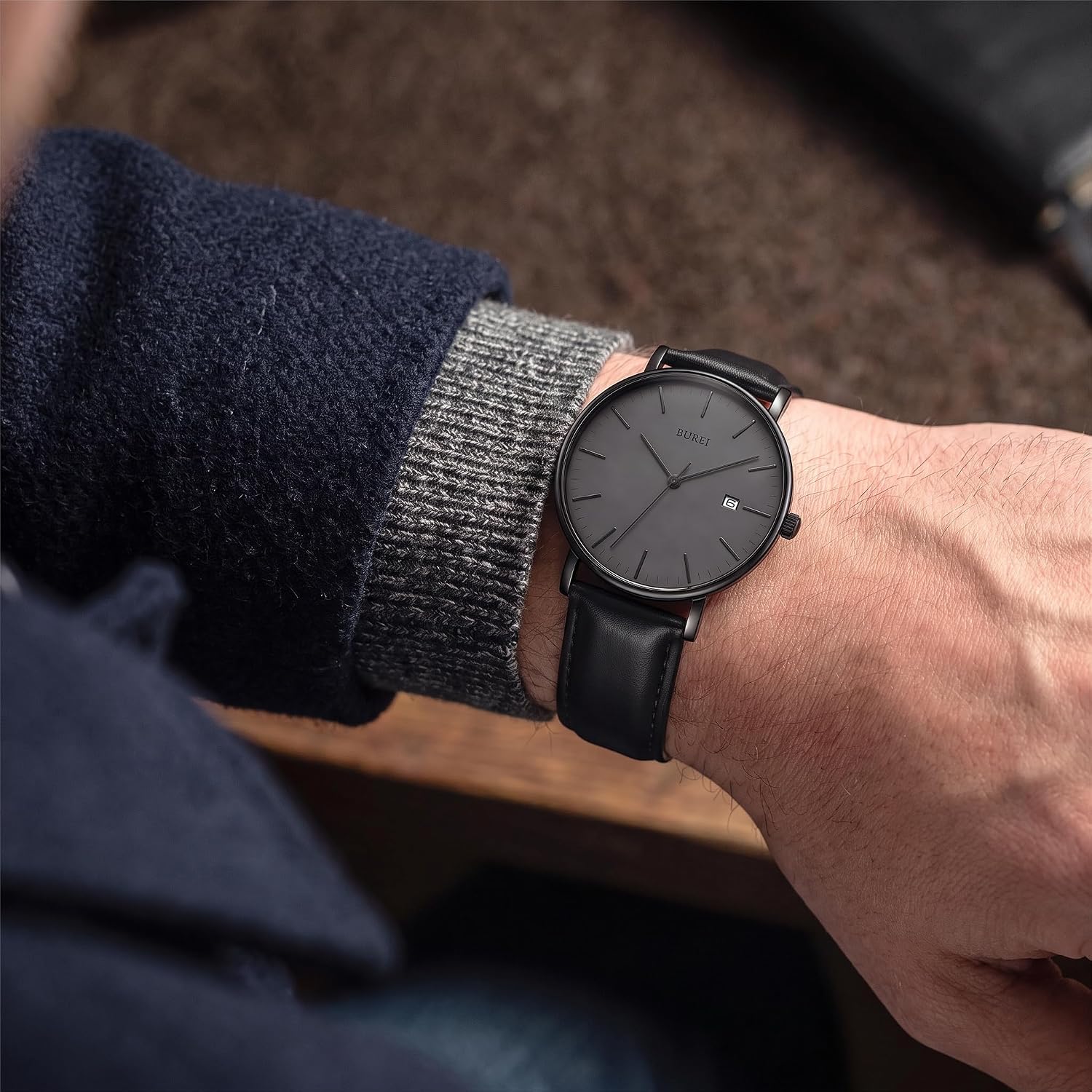 BUREI Men Wrist Watches Fashion Minimalist Thin Analog Quartz Waterproof Watches for Men, Refined Gifts for Men, Boyfriend, Husband, Dad
