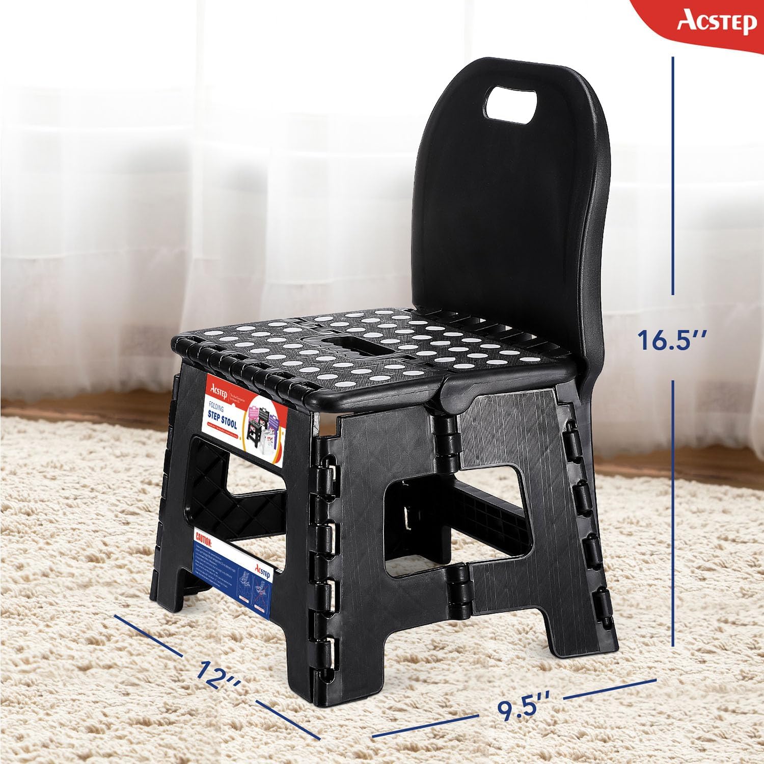 11 Inch Folding Step Stool for Kids, Non-Slip Foldable Stools, Black | Heavy Duty Collapsible Foot Stool, Lightweight with Built-in Handle, Holds 300 lb for Adults Kitchen Bathroom Bedroom Outdoor