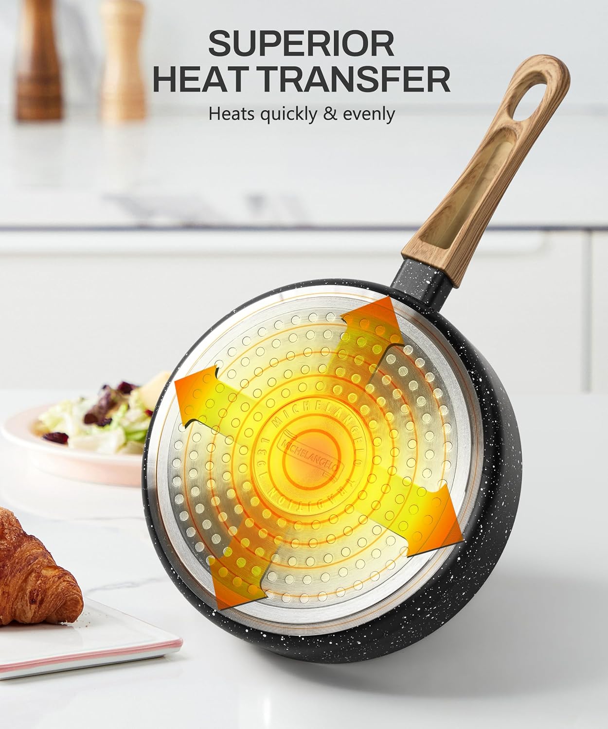 MICHELANGELO 8 Inch Nonstick Frying Pan with Lid, Non Stick Small Frying Pan with Non-Toxic Coating, Non-Stick Skillet with Ergonomic Handle