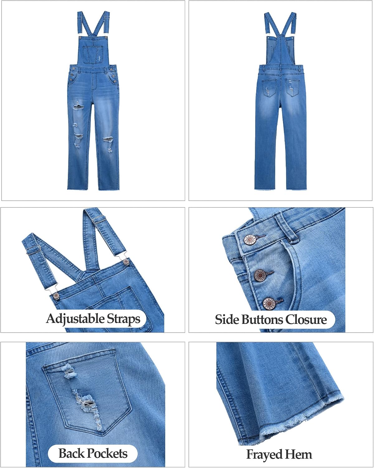 luvamia Women's Casual Stretch Adjustable Denim Bib Overalls Jeans Pants Jumpsuits