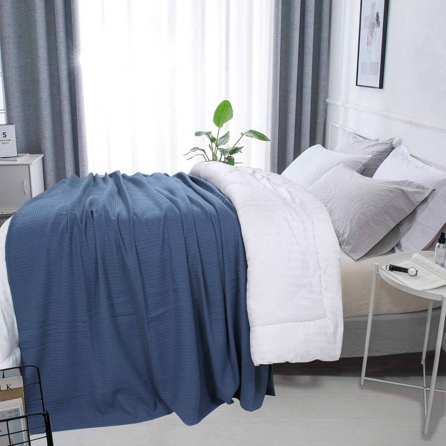 DOLLCENT 100% Cotton Queen Size Blanket for Bed, Premium Soft Combed Lightweight Blankets, Washed Breathable Cozy Bed Throw Blanket, Ivory Queen Cotton Blankets for All Season: Ivory (90"x90")