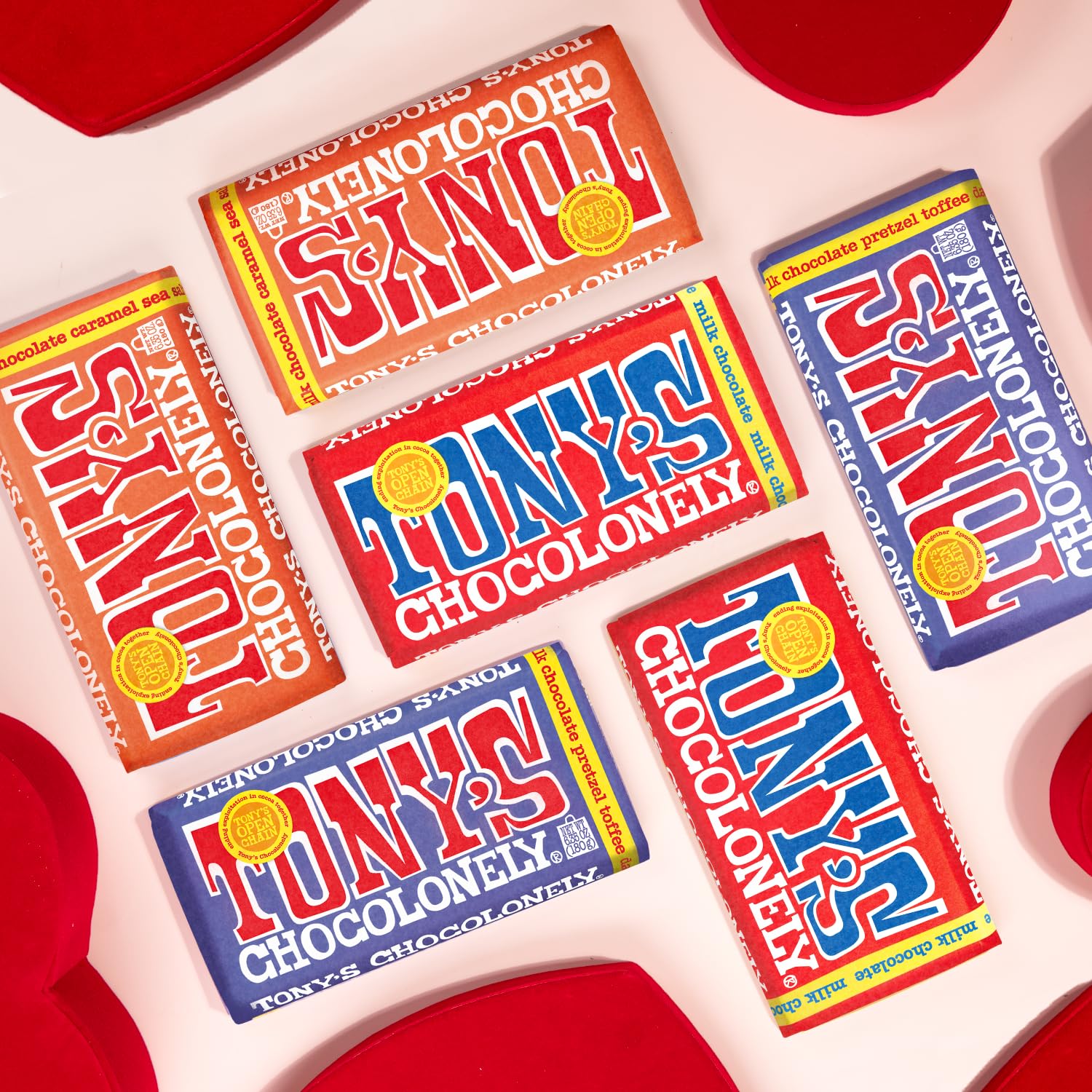 Tony’s Chocolonely Super Duper Milk Chocolate Candy Bar Bundle, Milk & White Chocolate With Sea Salt, Caramel, Pretzel Toffee, Almond, Hazelnut, Made From Quality Fairtrade Cocoa, 6 Bars, 6.35 Oz Each