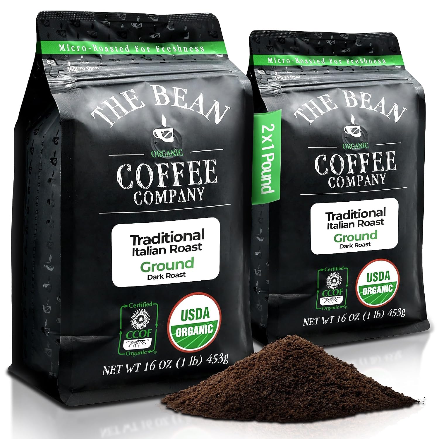 The Bean Organic Coffee Company Le Bean, Dark French Roast, Ground Coffee, 16-Ounce Bag,Café molido tostado organico