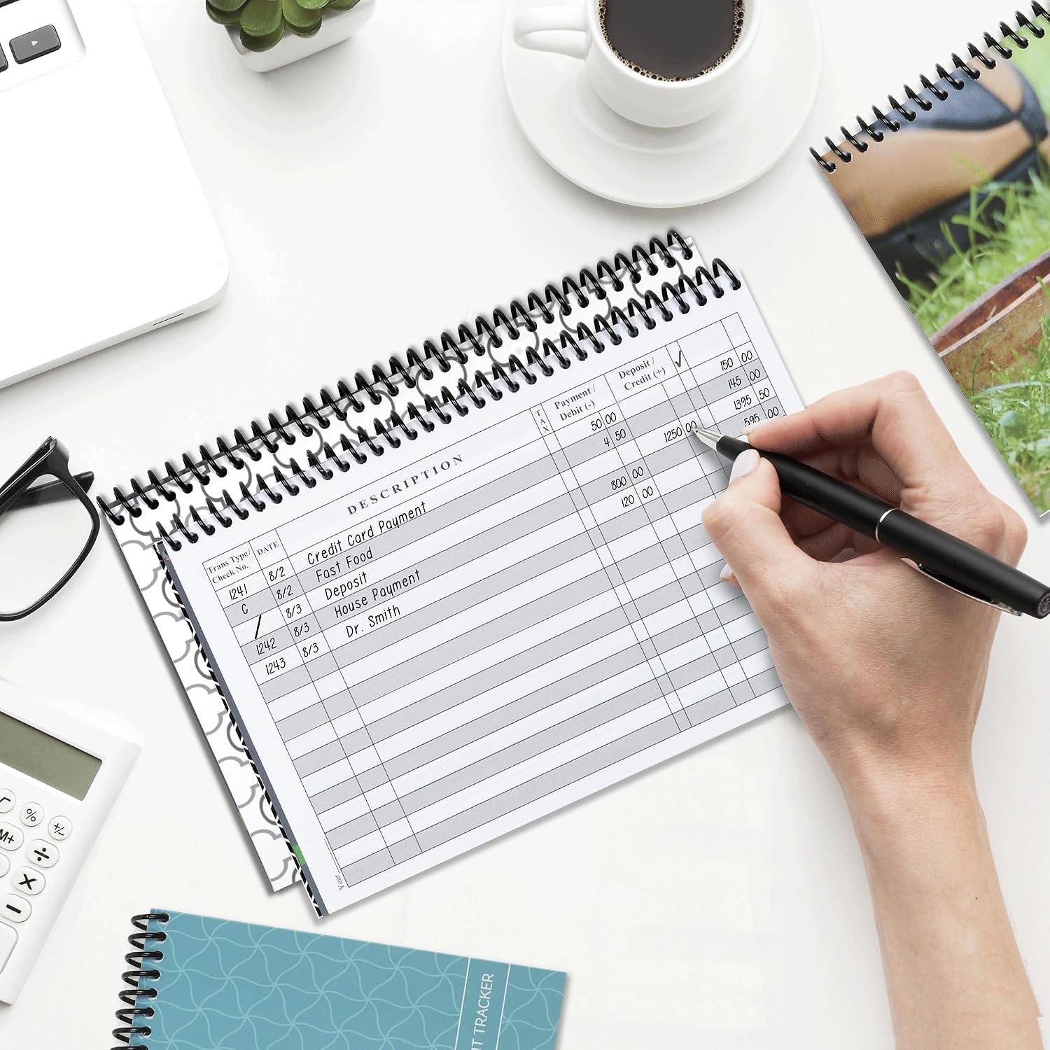 The Superior Register - Simple Account Tracker - Big Checkbook Register & Financial Ledger - Debit Card Register - Bank Register - 1 Pack, Teal, Wide Edition