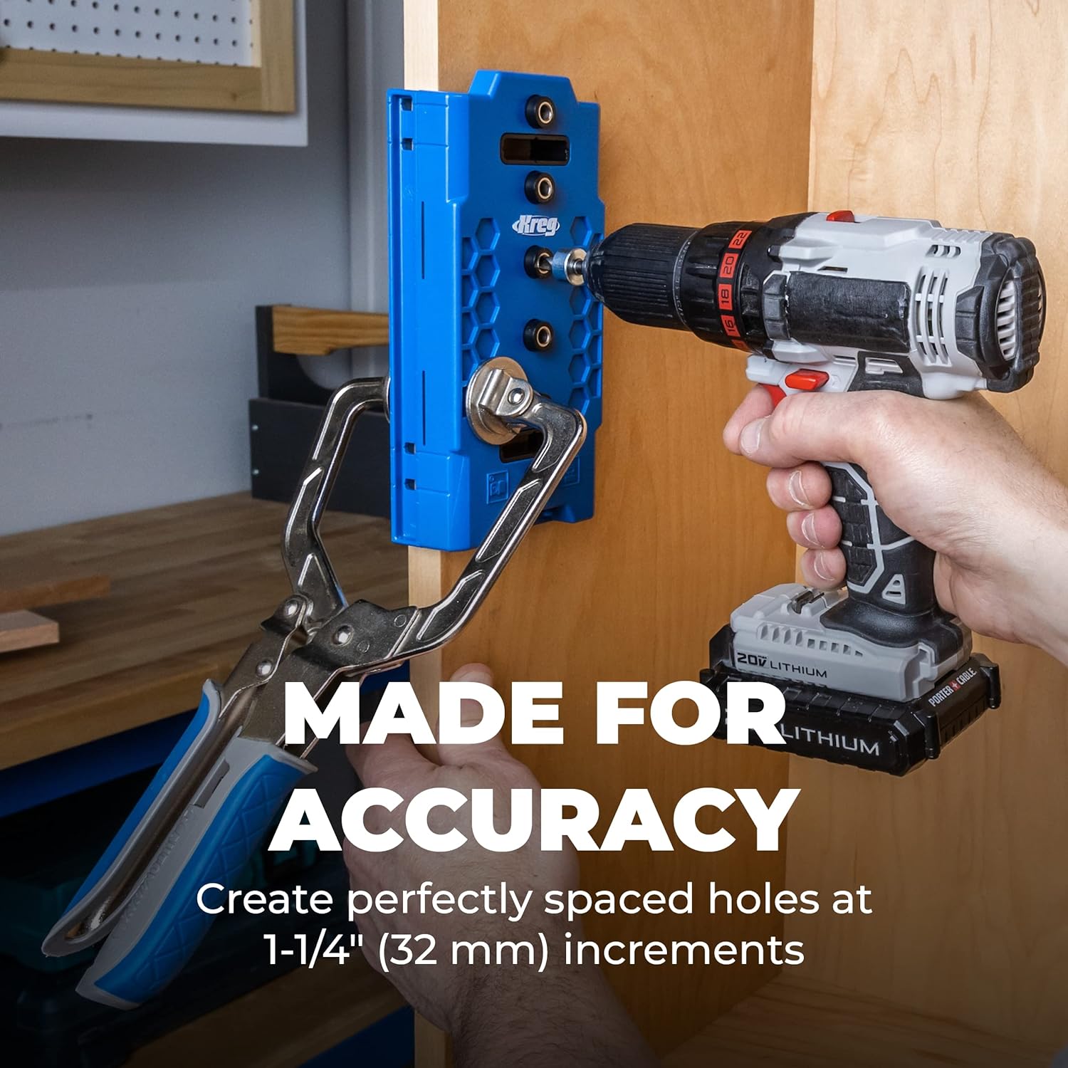 Kreg Shelf Pin Jig 1/4 Inch - Cabinet Hole Drilling Guide - Edge Aligned Precision - Adjustable Tool - KMA3225