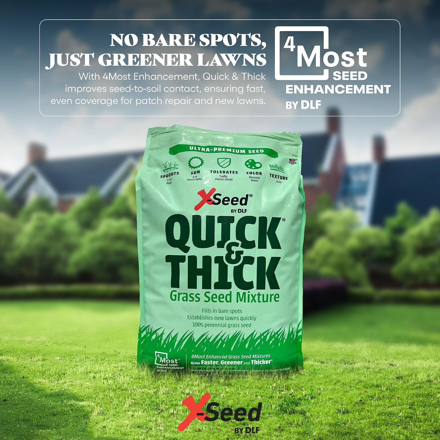 X-Seed Ultra Premium Quick and Thick Lawn Seed Mixture – Rapid Germination for Any Lawn, Dense Coverage in Sun to Shade, High-Traffic Areas, Fescue, Kentucky Blue, & Perennial Ryegrass Blend, 3lb Bag