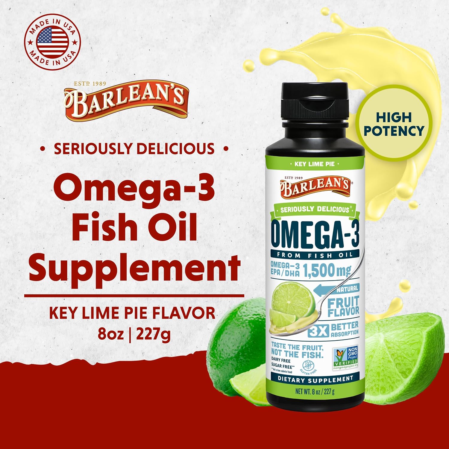 Barlean's Mango Peach Omega-3 Fish Oil, Vitamin D, 1080mg EPA & DHA, 8oz | Wild-caught fish oil plus vitamin D, EPA DHA omega-3, Burpless, Non-GMO, Gluten-free, Heart, brain, bone & immune