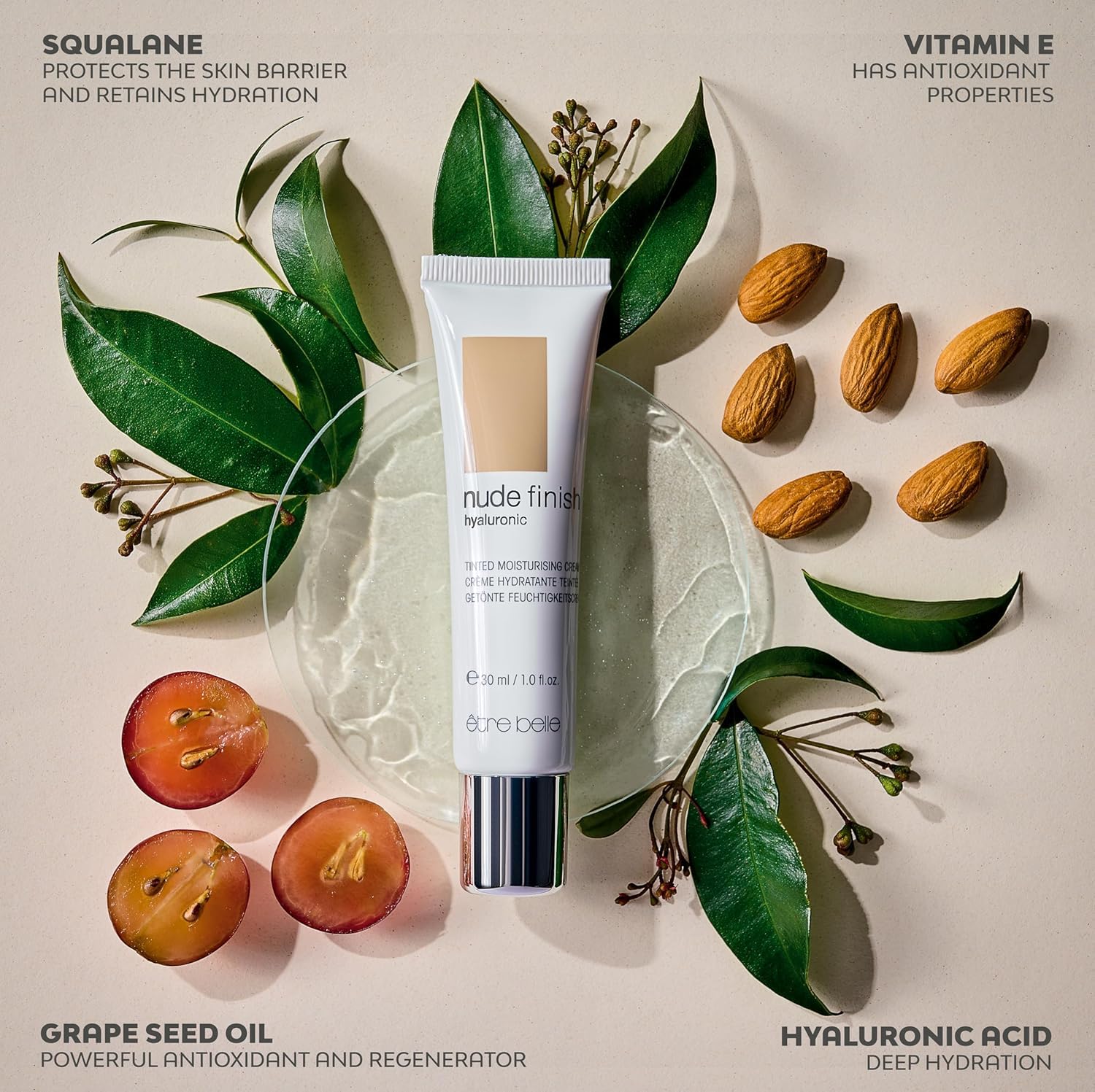 être belle Cosmetics Hyaluronic Tinted Moisturizing Cream, Skin Care for Women with Hyaluronic Acid, Vitamin E & Grape Seed Oil, Long Lasting