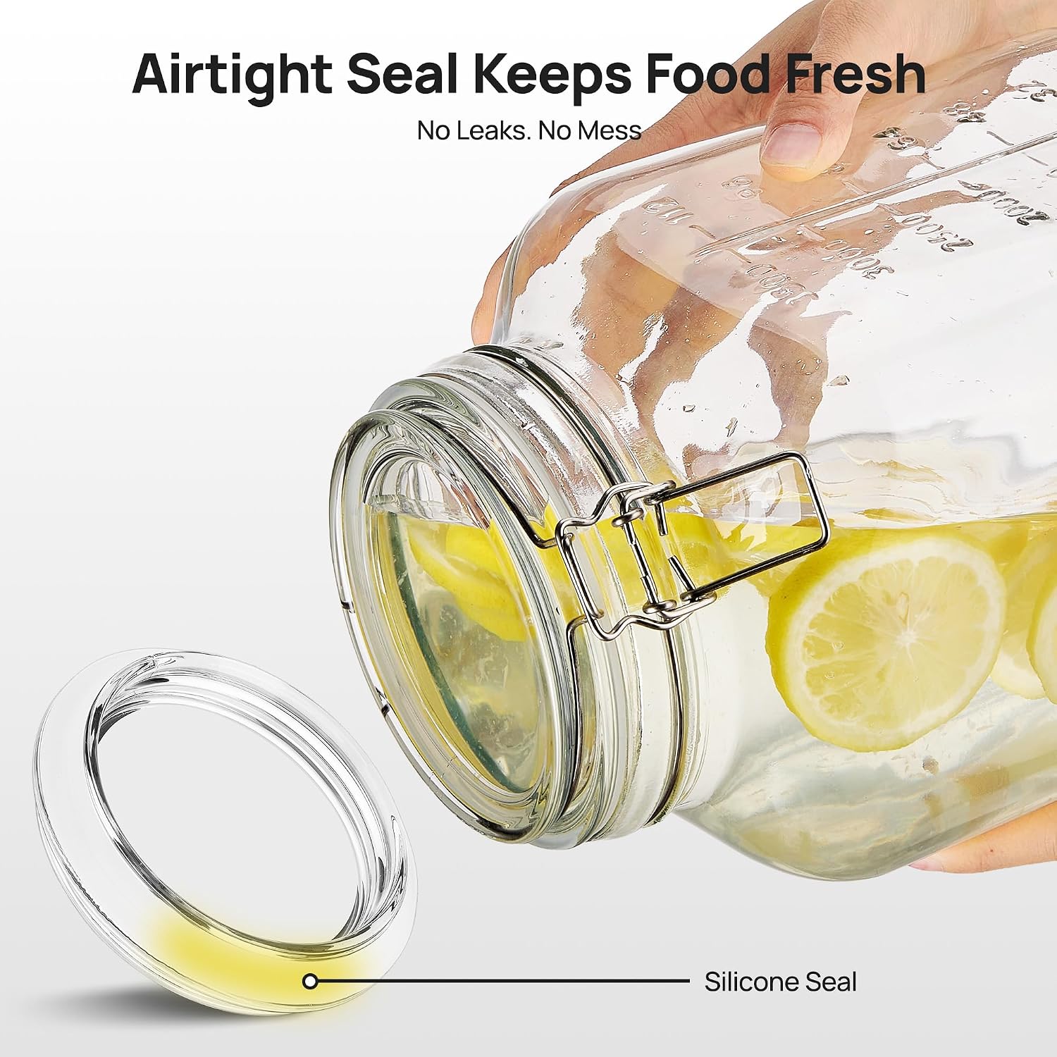 Vtopmart 78oz Glass Food Storage Jars with Airtight Clamp Lids, 3 Pack
