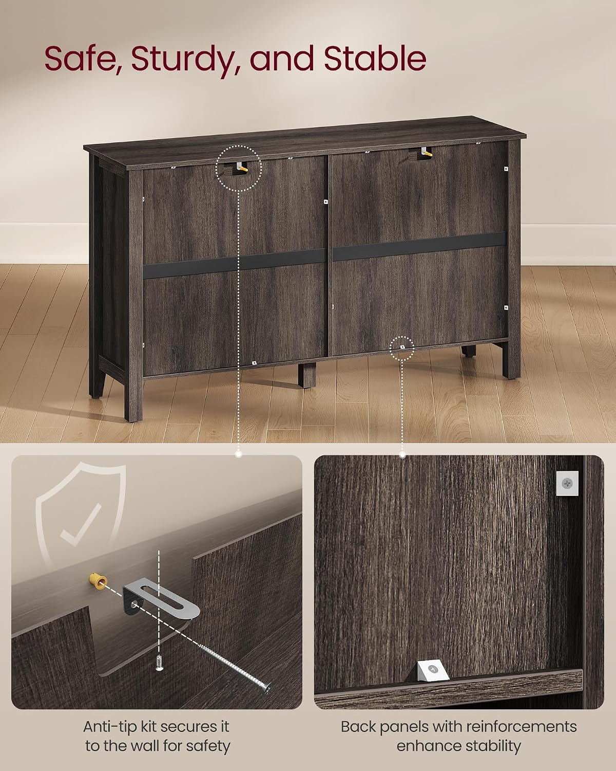 VASAGLE LIRY Collection - Storage Cabinet, Buffet Cabinet, Sideboard, Credenza, with Adjustable Shelves, for Entryway, Rustic White and Honey Brown ULSC381W01