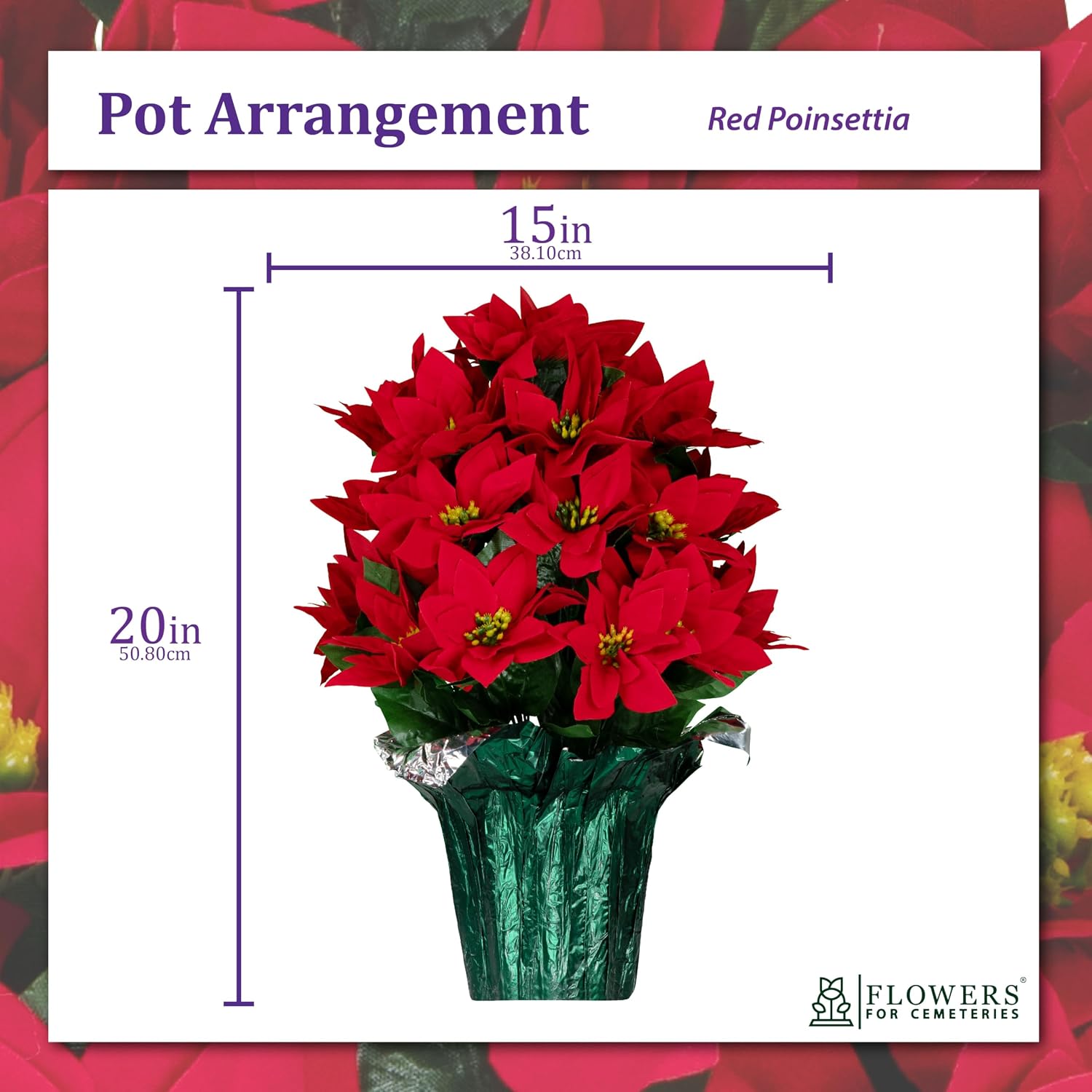 Rubys Silk Flowers - 24" Artificial Red Poinsettia Flower Bouquet – 5 lbs Weighted Pot – 24" Tall and 18" Wide – Perfect Size for Christmas Decor, Home, Office, or Memorial