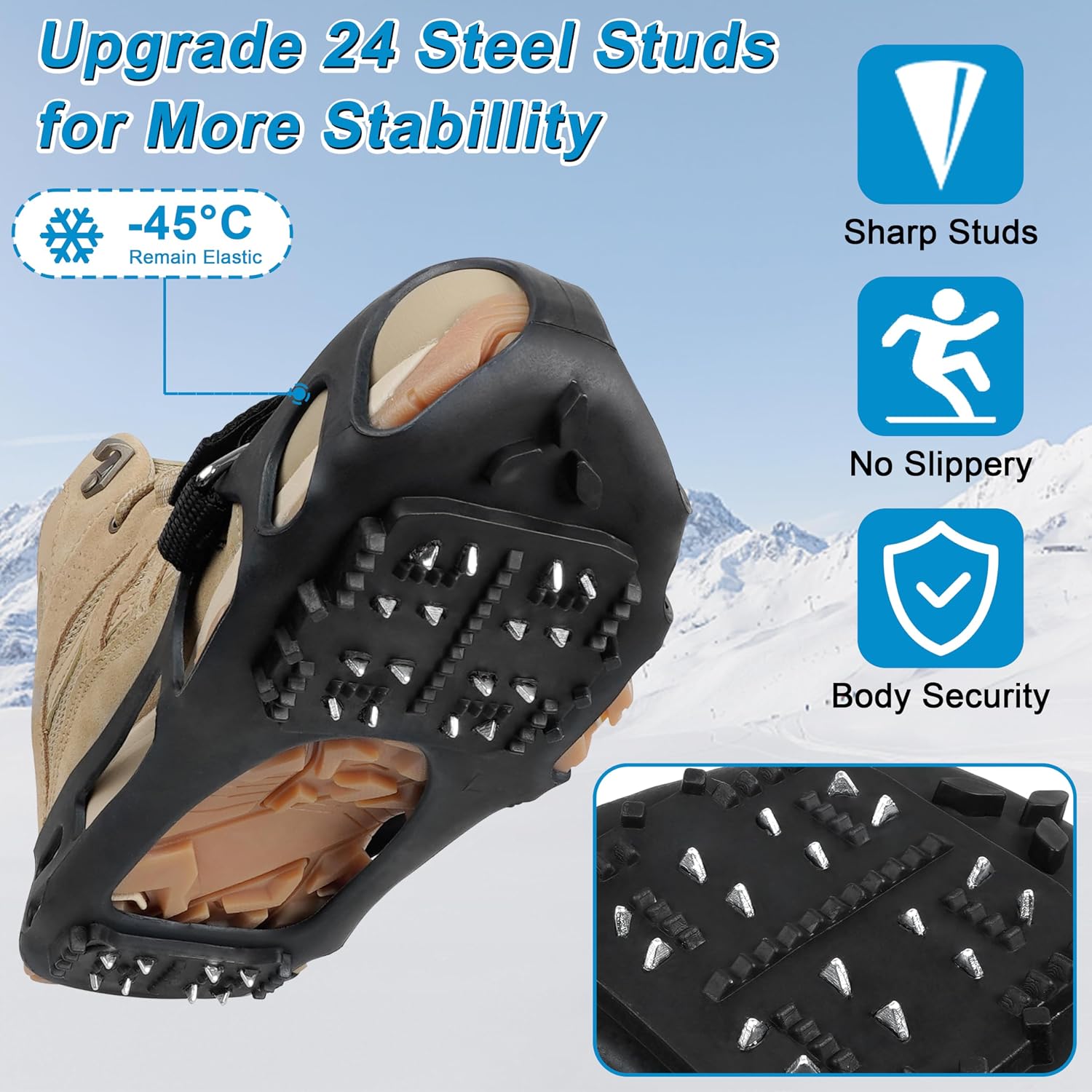 Ice Snow Traction Cleats for Shoes and Boots Non-Slip Crampon Snow Cleats for Winter Walking on Snow and Ice Boots Cleats for Men Women Walking