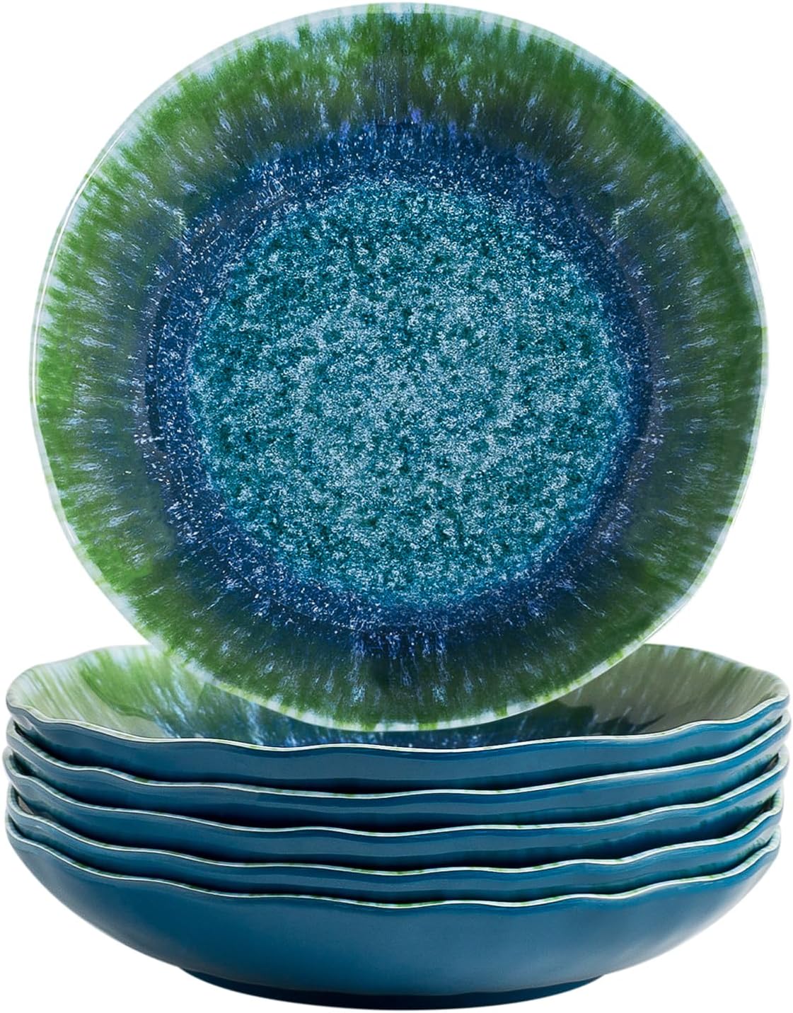 Melamine Pasta Bowls Large Salad Bowls Set 9 inch Sets of 6 pcs Soup Bowls Wide Shallow Flat Turquoise Teal Round Dinnerware Tableware Dishwasher