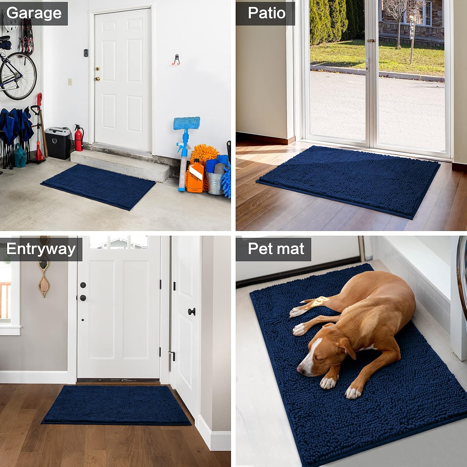 HOMEIDEAS Dog Door Mat for Muddy Paws 30x20, Absorbs Moisture and Dirt, Non-Slip Washable Doormat, Soft Chenille Mud Mat for Dogs