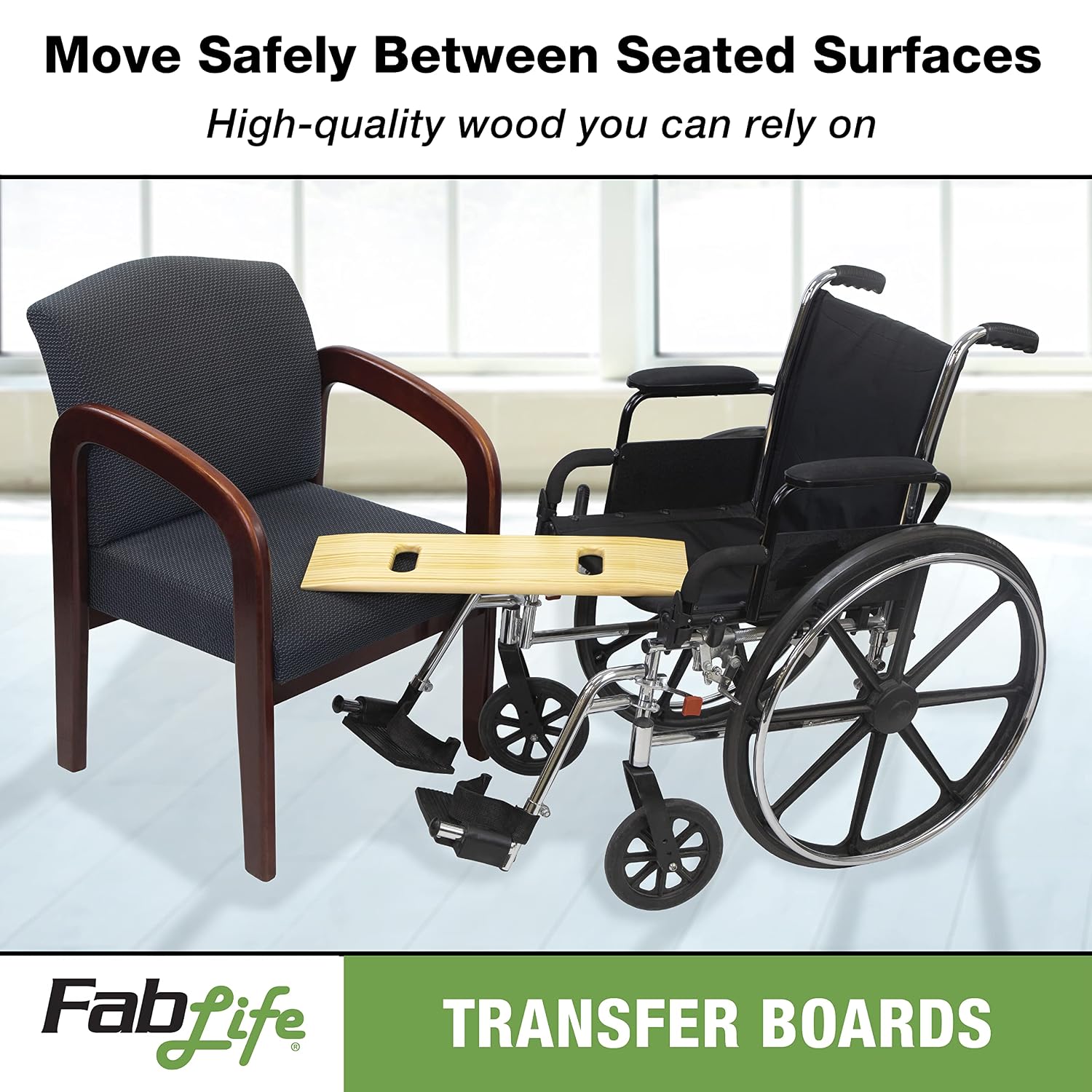 Deluxe Hardwood Transfer Board for Easy Patient Transfer, Slide Assist Device for Transportation, 2 Handgrips 8"x30"