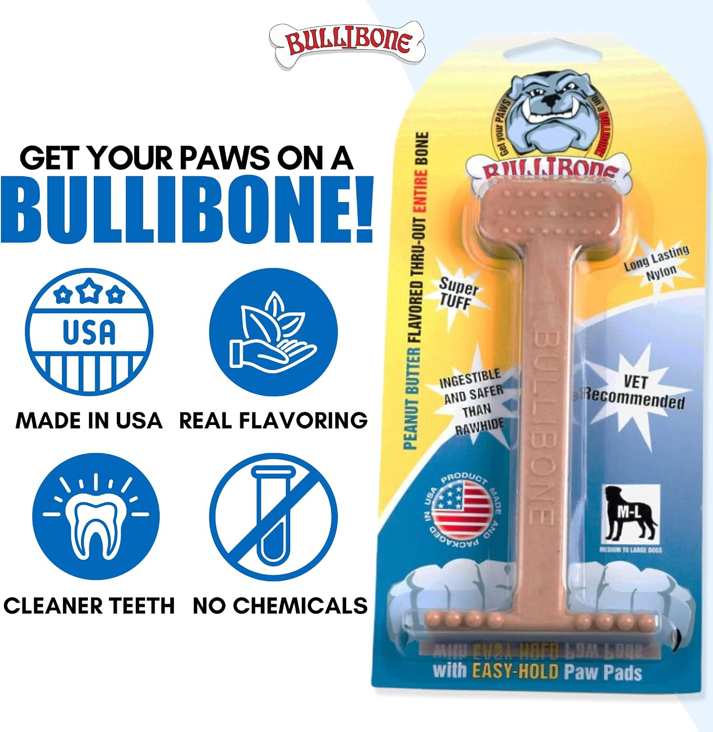 Bullibone Nylon Dog Chew Toy for Aggressive Chewers - Dental Hygiene Bone with Beef Flavor, Durable Tough Chew Toys for Small Dogs, Indestructible Dog Bone - 3 Pack