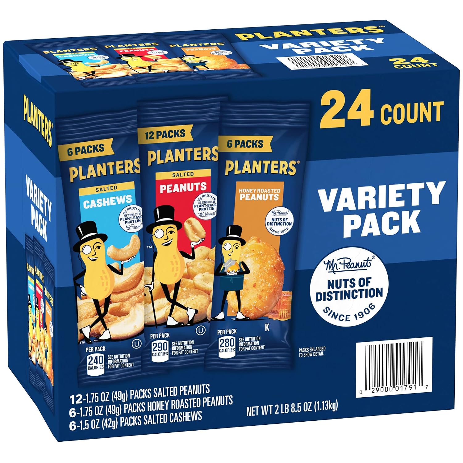 PLANTERS Salted Peanuts, Plant Based Protein Snacks, 1 Oz (48 Ct) | Roasted Salted Nuts Snack Packs. Kosher. Bag. Snacks for Adults. Individual Snacks