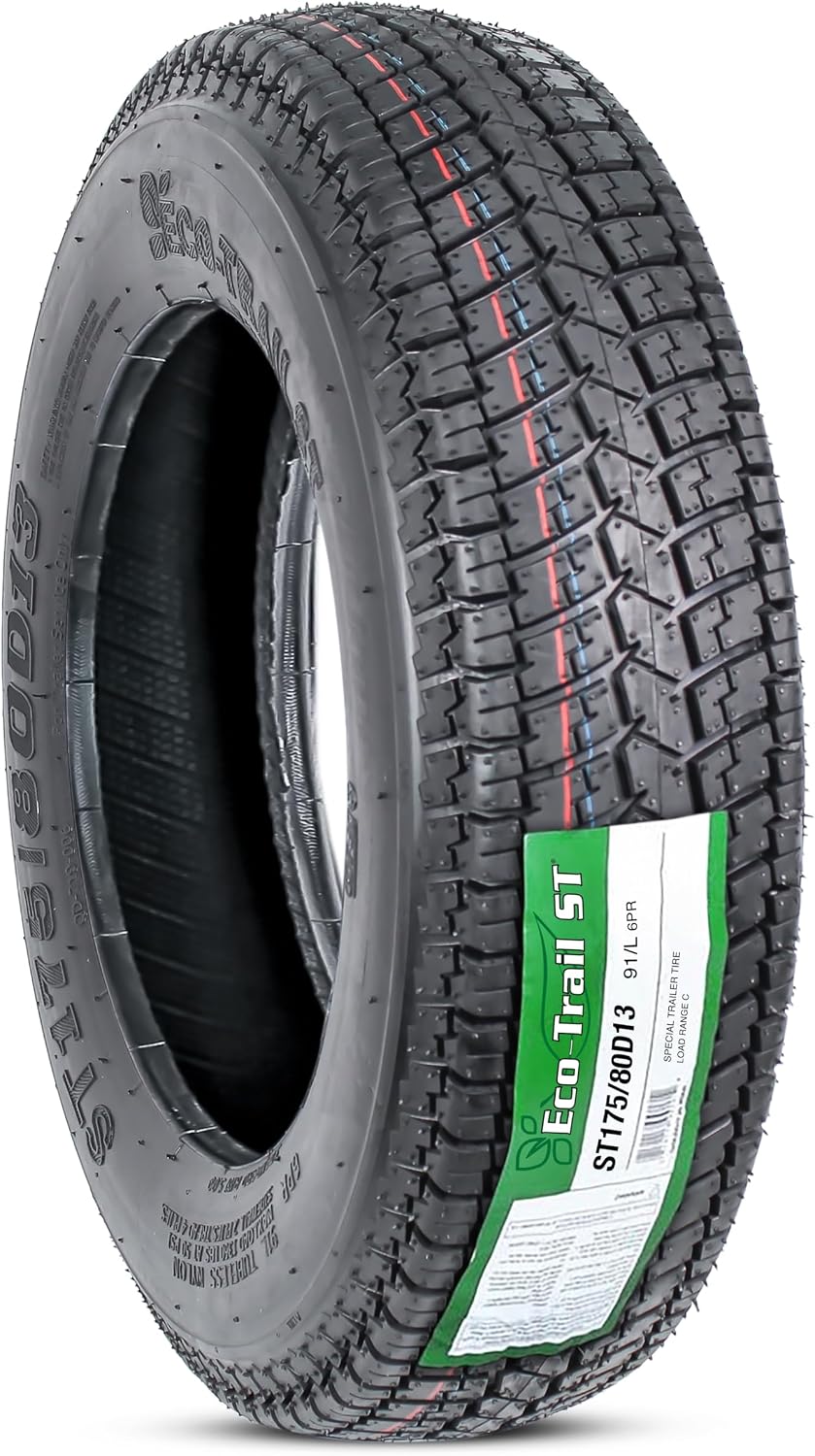 eCustomrim ST175/80D13 13 Inch DEEP TREAD Trailer Tire Load Range C | 6-Ply 1360 Lbs 175/80D13 175 80 13 Heavy Duty Equipment Utility Trailer Tire