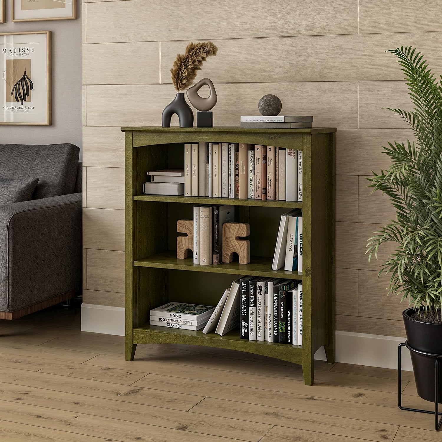 Shaker Style 3 Shelf Bookcase / Solid Wood / 36" High / Adjustable Shelving / Closed Back / Display Bookshelf for Living Room, Bedroom, Home and Office, White