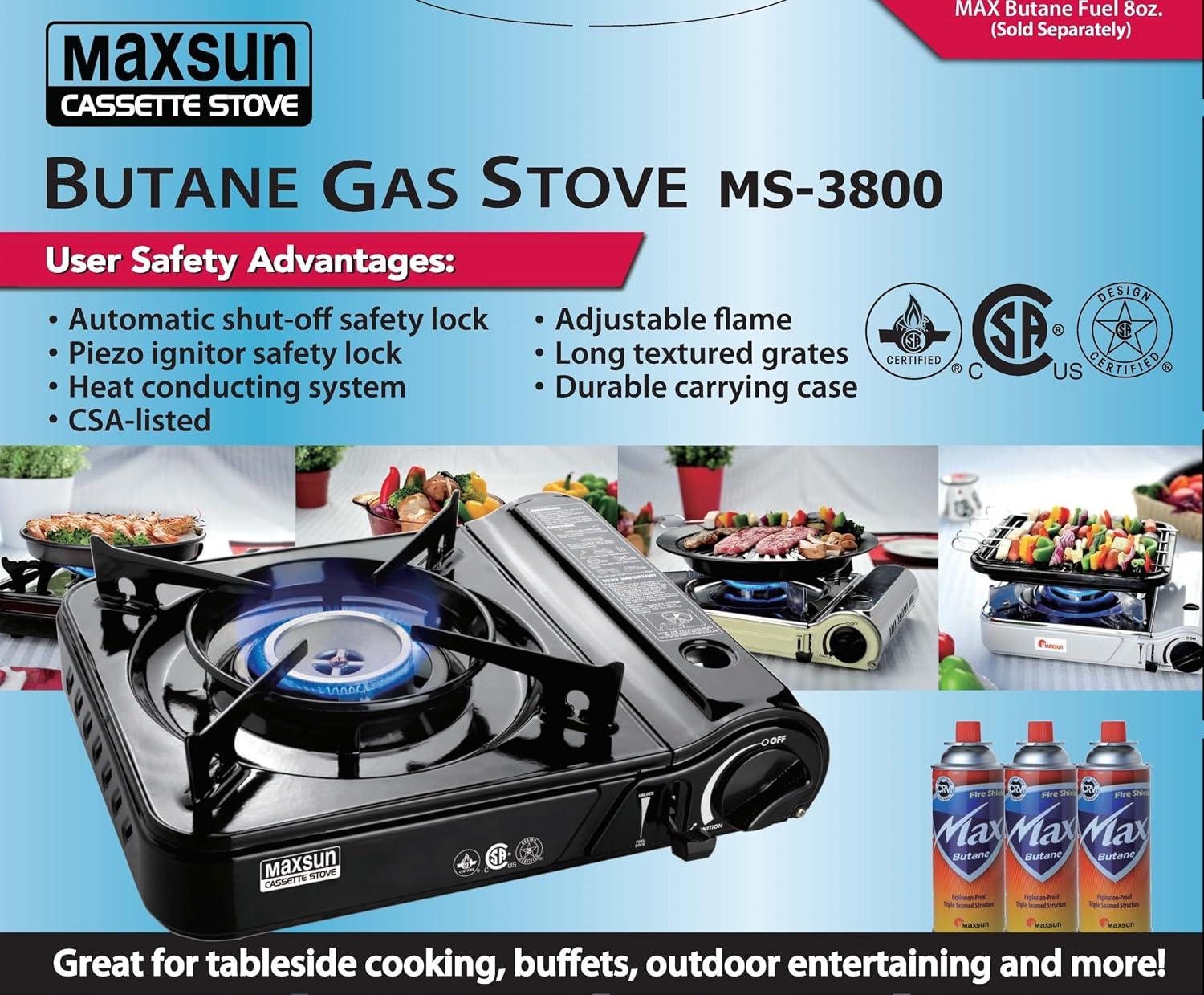 Maxsun Portable Gas Stove MS3800 (Black), 9,560BTU High Power, Camp Stove, Outdoor/Indoor, with Carrying Case