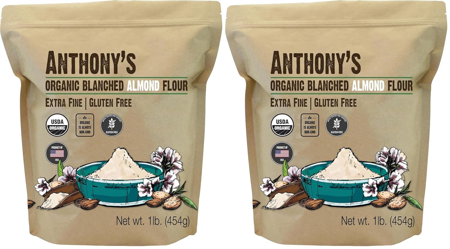Anthony's Organic Almond Flour, 1 lb, Blanched, Gluten Free, Non GMO, Keto Friendly, Extra Fine, Low Carb