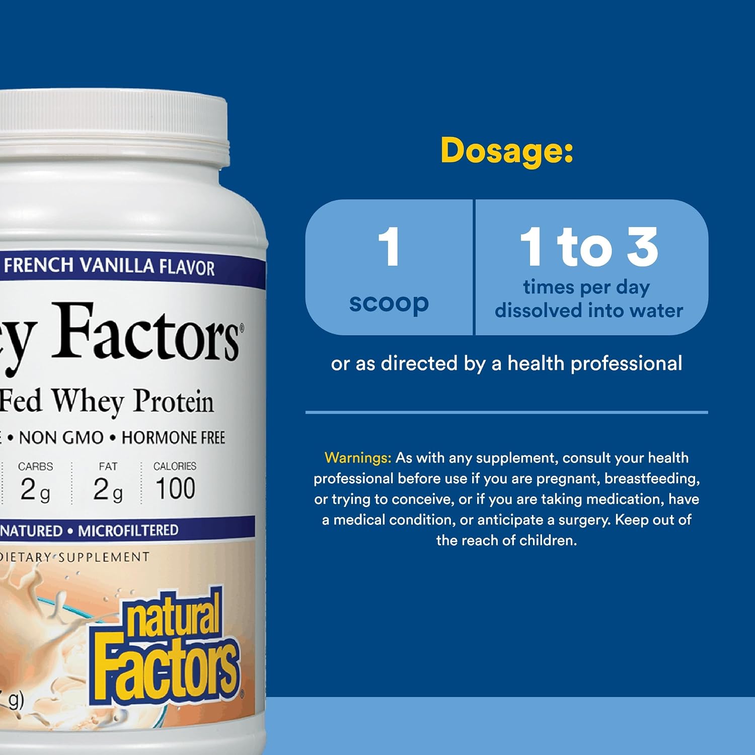 Whey Factors by Natural Factors, Grass Fed Whey Protein Concentrate, Aids Muscle Development and Immune Health, Unflavored, 2 lb