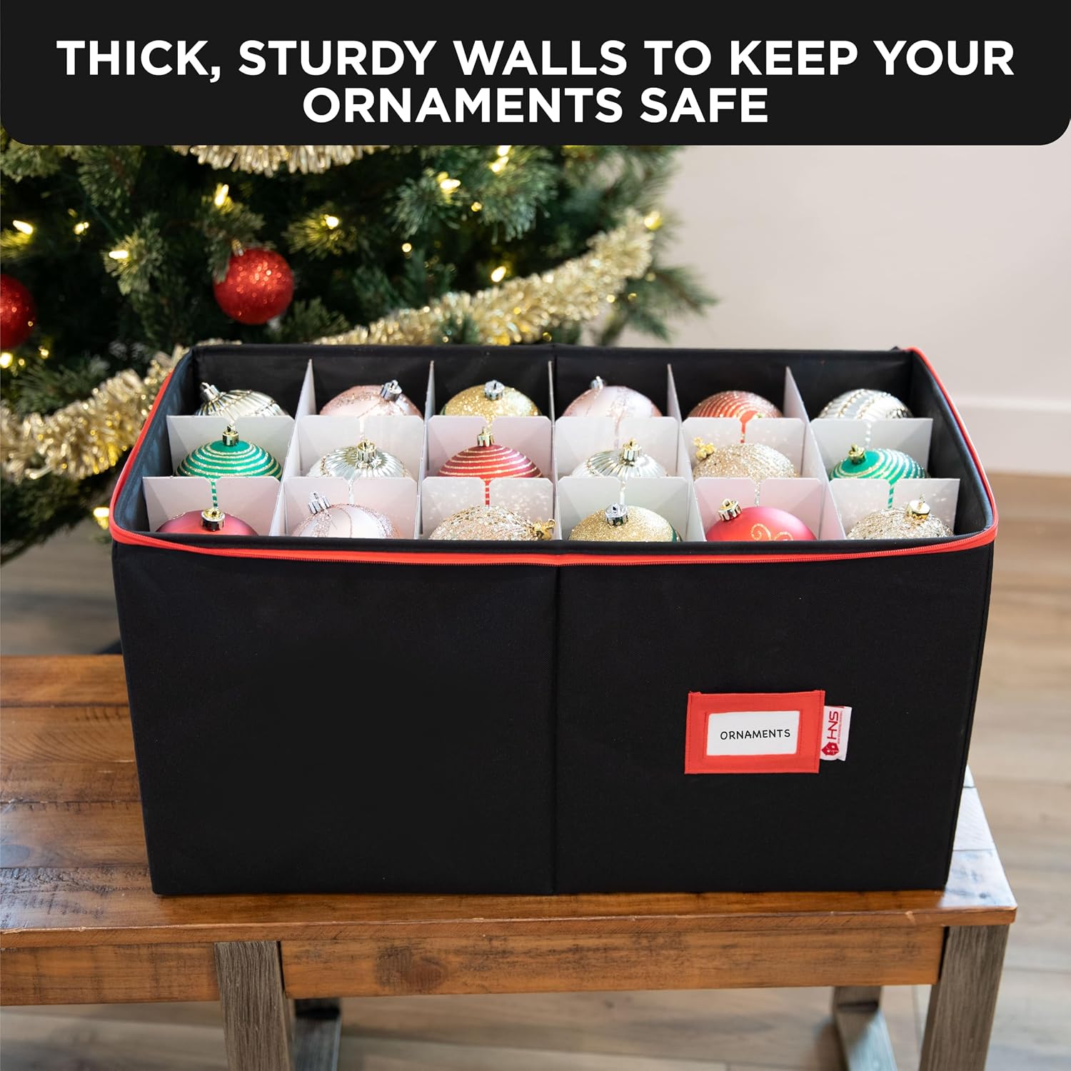 Christmas Ornament Storage Container with Dividers - Box Stores Up to 54 Ornaments, Zippered, Convenient, Adjustable