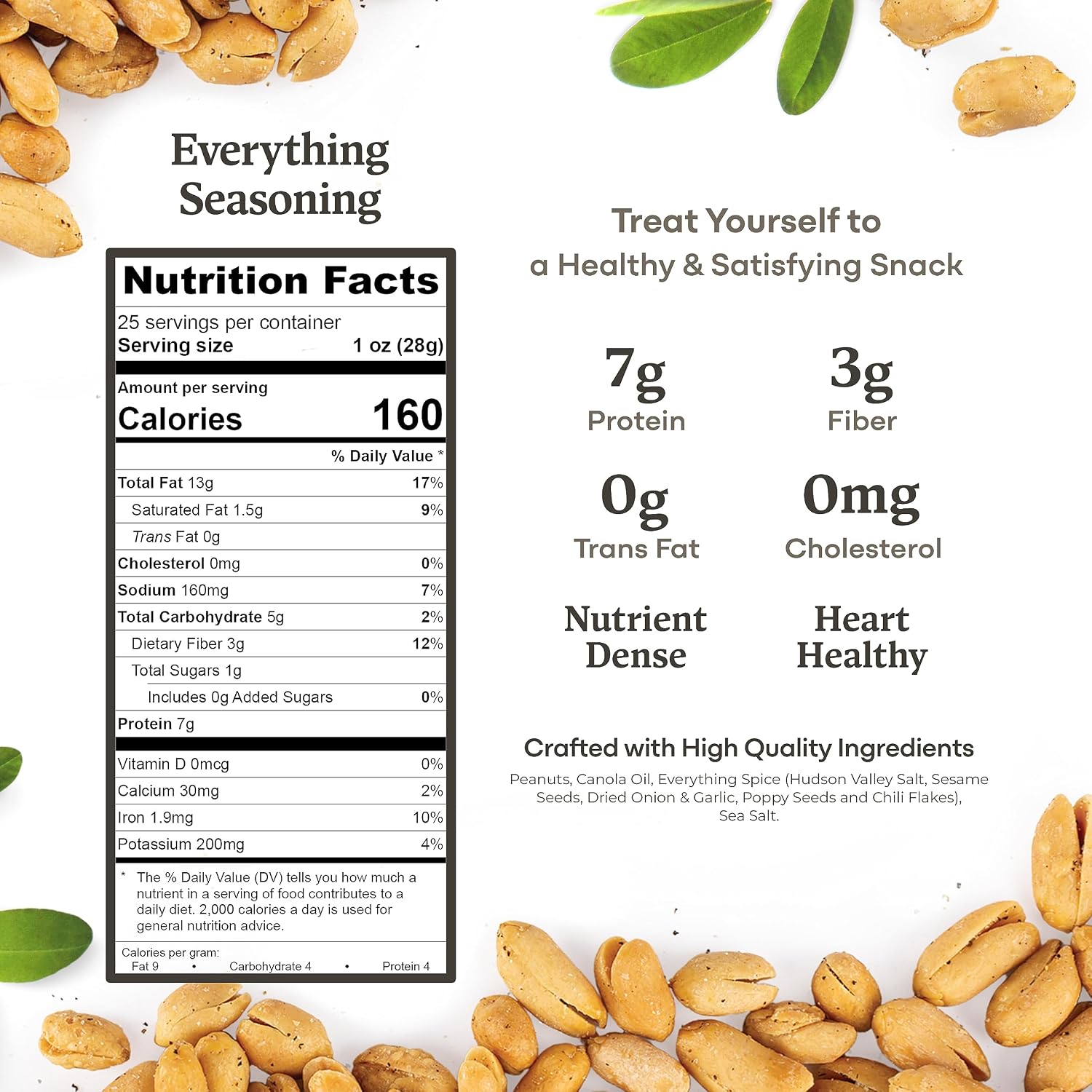 Belmont Peanuts Gourmet Sea-Salted Virginia Peanuts, 20 oz (1 Pack) – Only 3 Simple Ingredients, No Preservatives, 7g Protein – A Premium, Salty, Crunchy, Hand Seasoned Snack