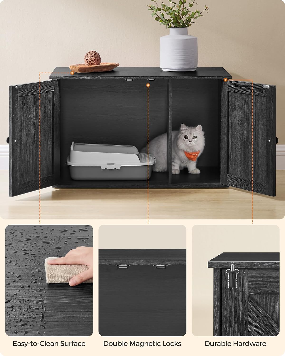 Feandrea Cat Litter Box Enclosure, End Table, 31.5 x 20.9 x 19.7 Inches