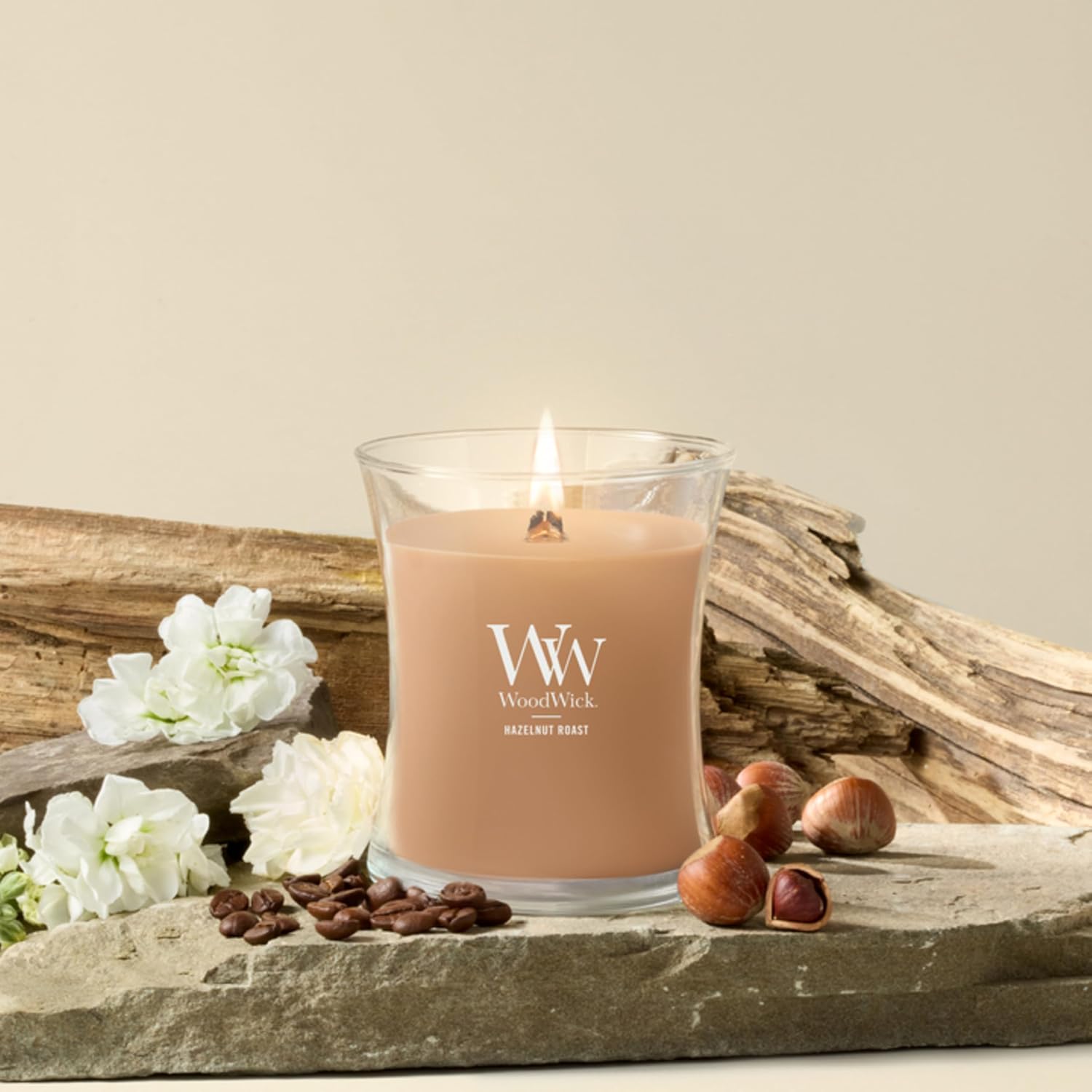 WoodWick Fireside Holiday Candle Gifts for Women and Men, 9.7 oz Medium Hourglass Candle with Crackling Wick