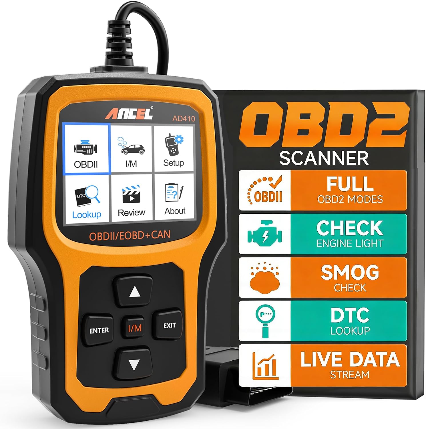 ANCEL AD410 Enhanced OBD2 Scanner, Vehicle Code Reader for Check Engine Light, Automotive OBD II Scanner Fault Diagnosis