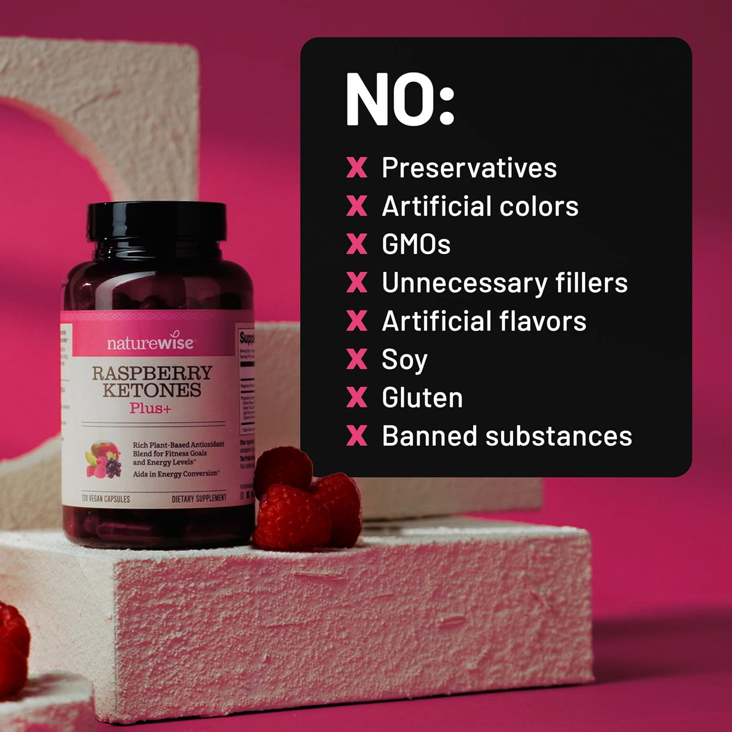 NatureWise Raspberry Ketones Plus with Green Tea Extract, Cayenne Pepper & Acai Berry - Supports Weight Management