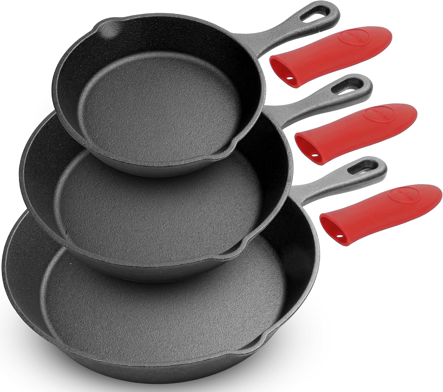 NutriChef 10 Inch Cast Iron Skillet with Lid - Pre-Seasoned Small Fry Pan with Side Drip Spout and Silicone Handle