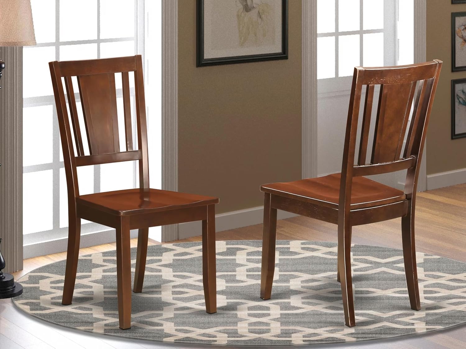 East West Furniture DUC-MAH-LC Dudley Kitchen Dining Chairs - Faux Leather Upholstered Wood Chairs, Set of 2, Mahogany