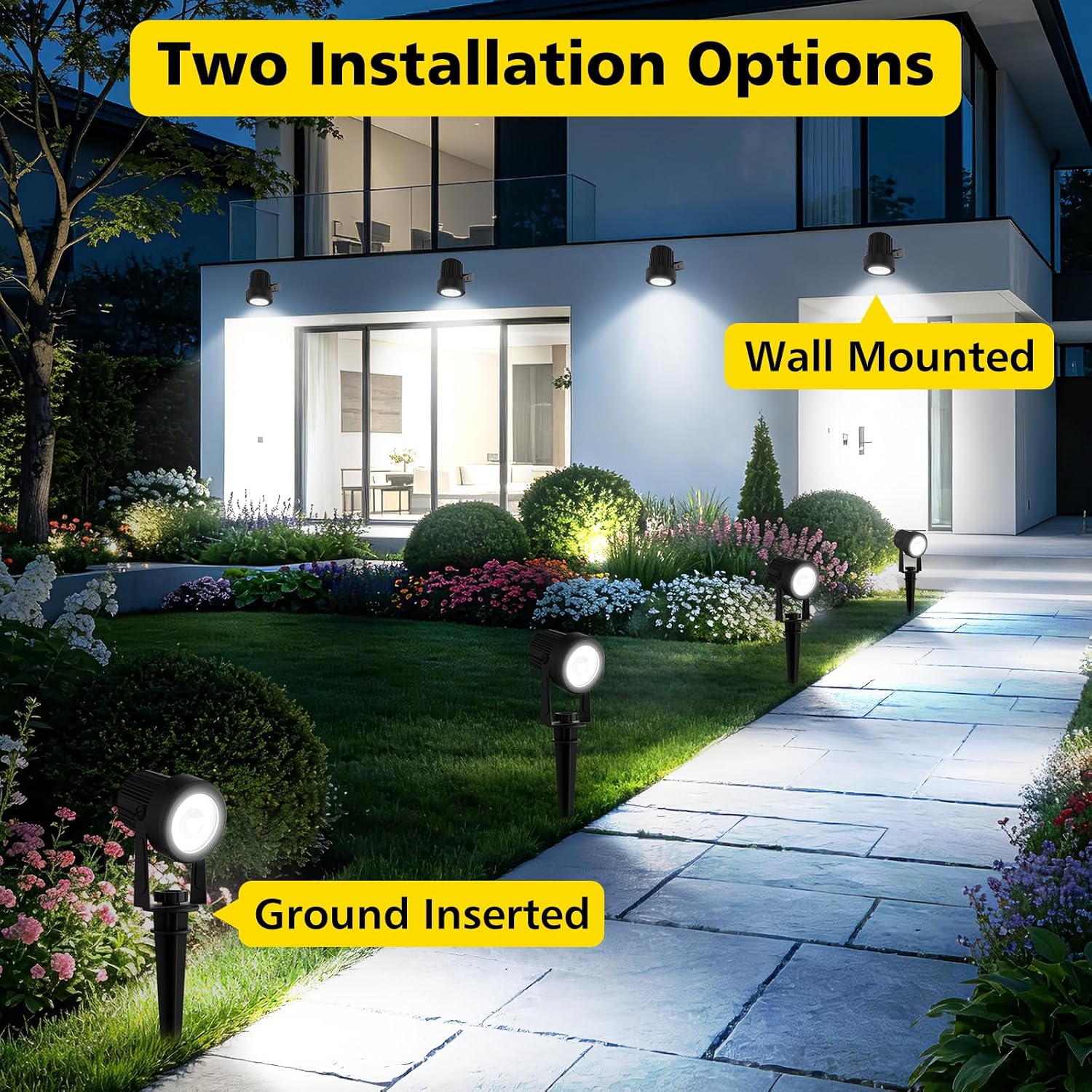 T-SUN Solar Spot Lights Outdoor, Dual Head Solar Spotlights, Cool White | IP65 Waterproof, 2 Brightness Modes, Dusk to Dawn Solar Uplights for Garden, Yard, Pathway, Patio, Lawn