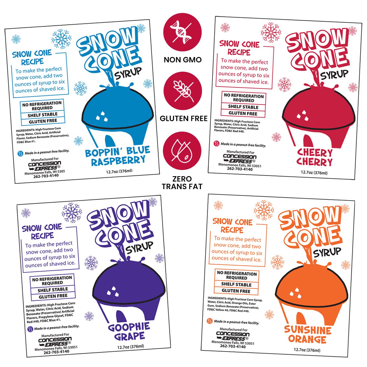12.7oz Sno-Cone Syrups (4 Pack)