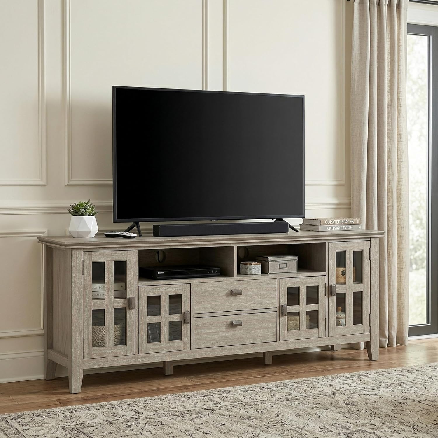 SIMPLIHOME Artisan 53" Wide Solid Wood TV Stand in Russet Brown
