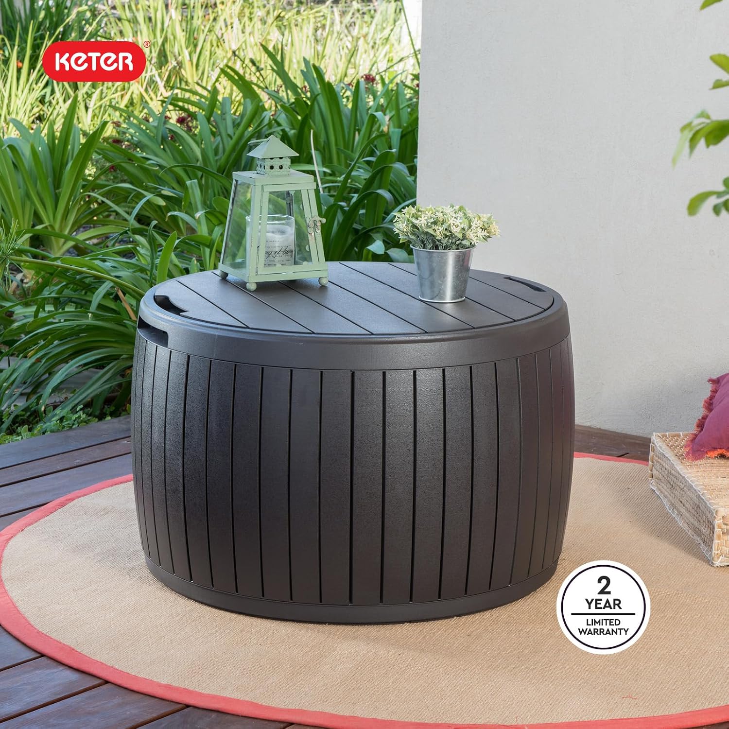 Keter Circa Outdoor Storage Deck Box, 37 Gallon, Brown | Doubles as Ottoman Chair or Side Table, Resin Seating for Garden, Pool & Patio