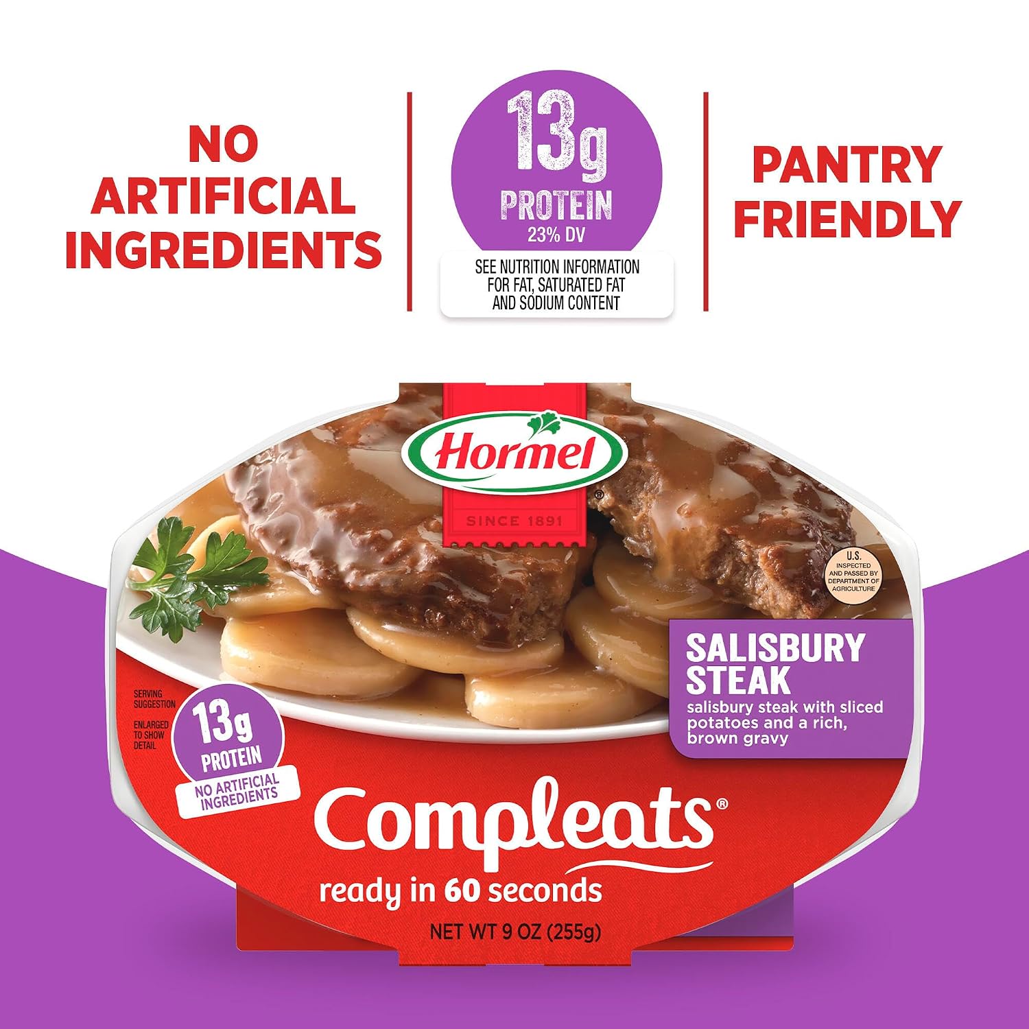 HORMEL COMPLEATS Tender Beef With Mashed Potatoes & Gravy Microwave Tray, 9 oz. (6 Pack) | Heat and Eat, Microwave Meals, Prepared Foods